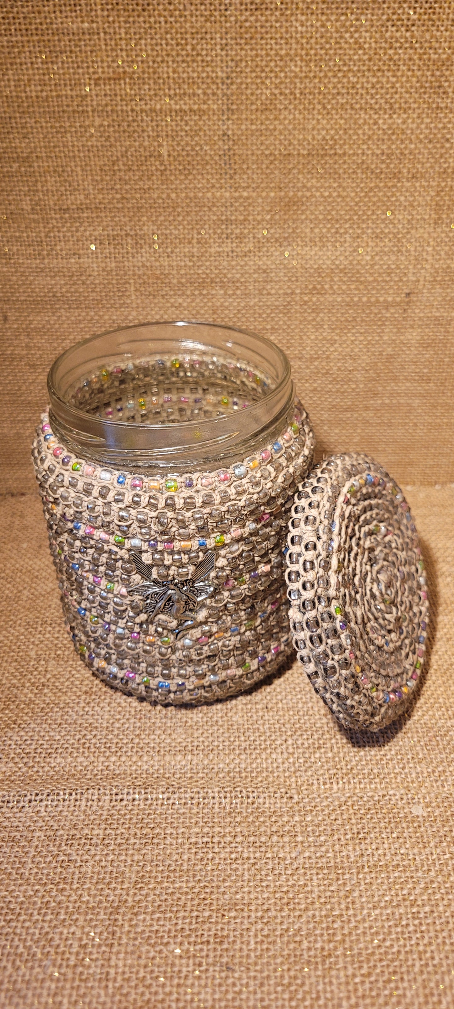 Artisanal Beaded Hemp & Fairy Charm Upcycled Vessel