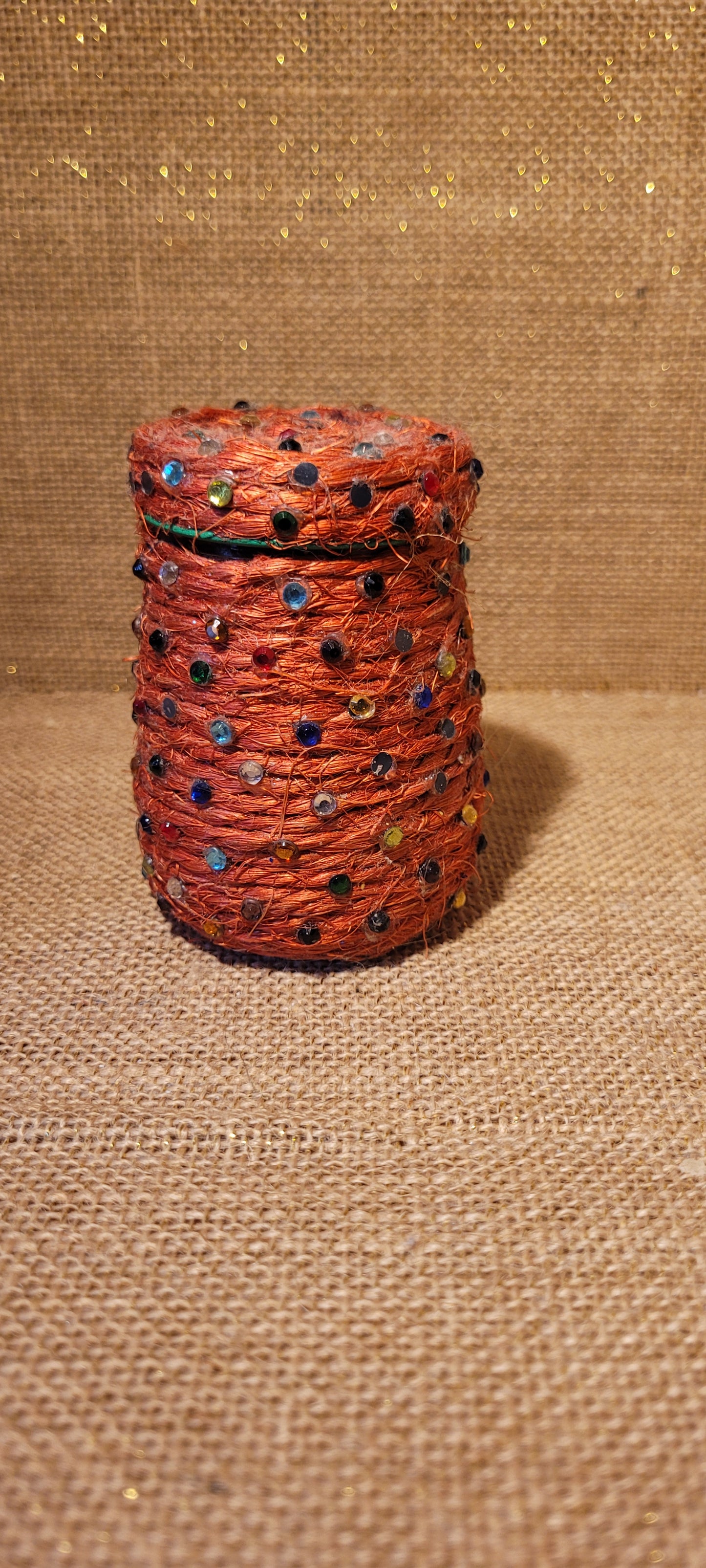 Artisan Rust-Toned Hemp & Beaded Keepsake Jar