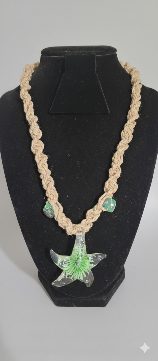 Hand-Woven Hemp Starfish Pendant Necklace