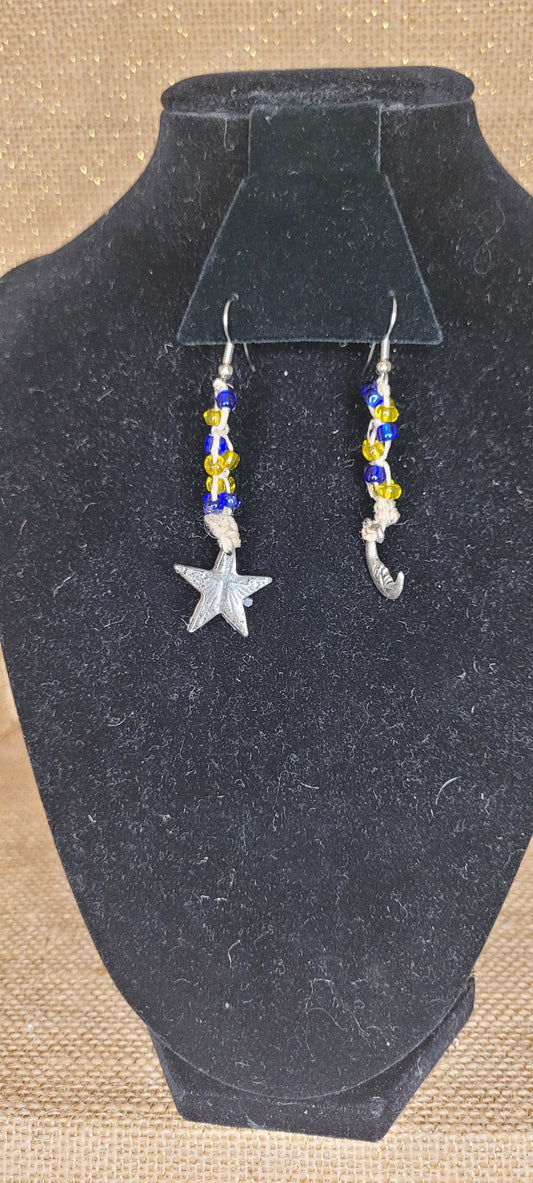 Celestial Hemp and Bead Dangle Earrings