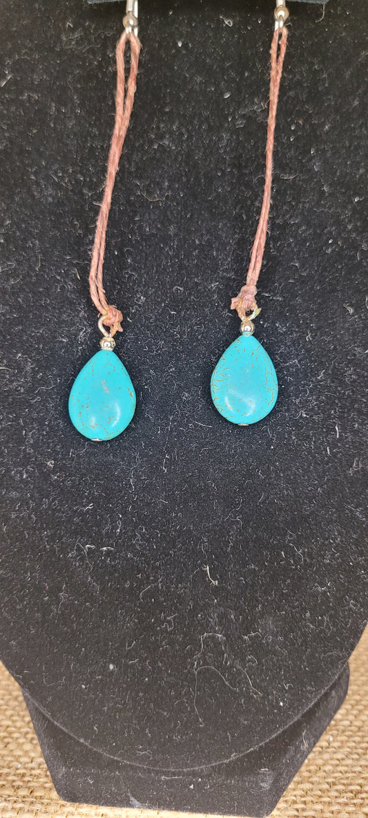 Artisan Turquoise Drop Hemp Earrings