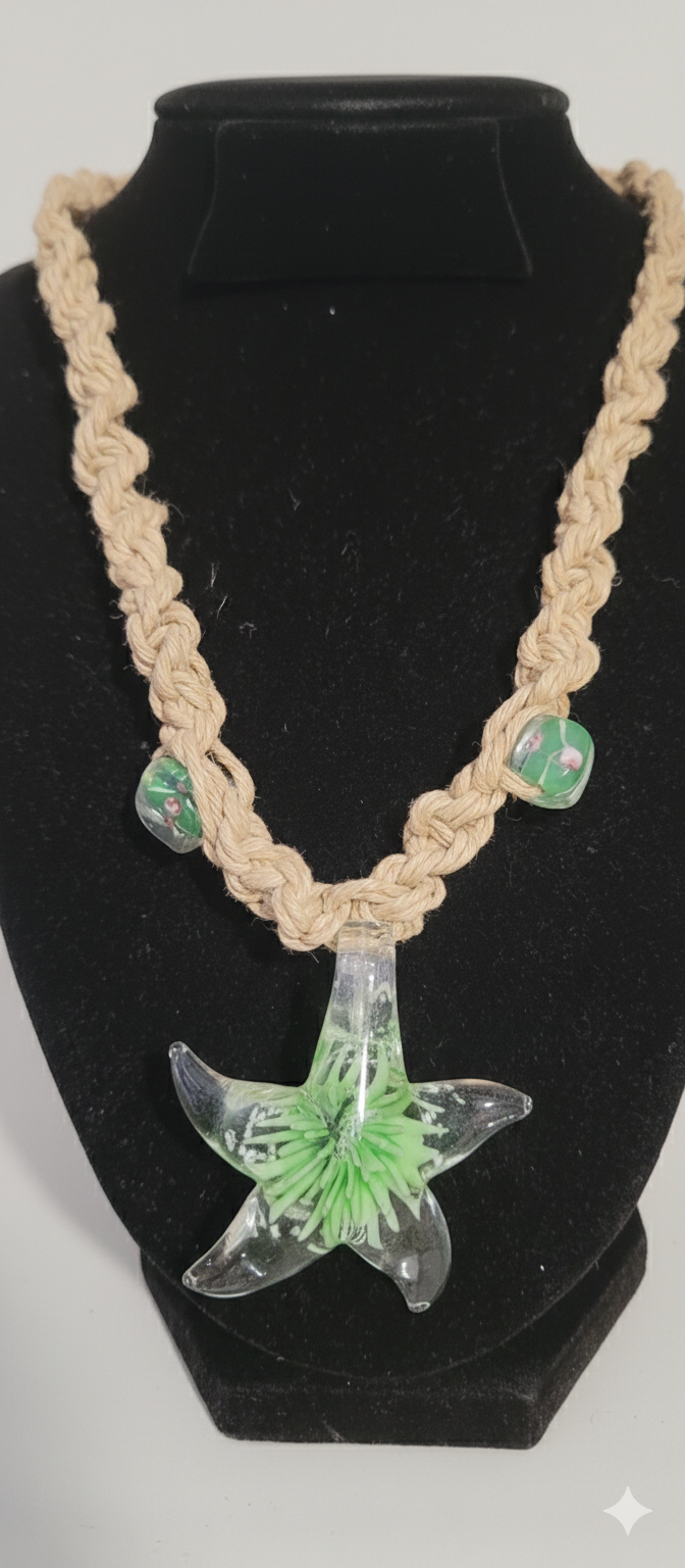 Hand-Woven Hemp Starfish Pendant Necklace