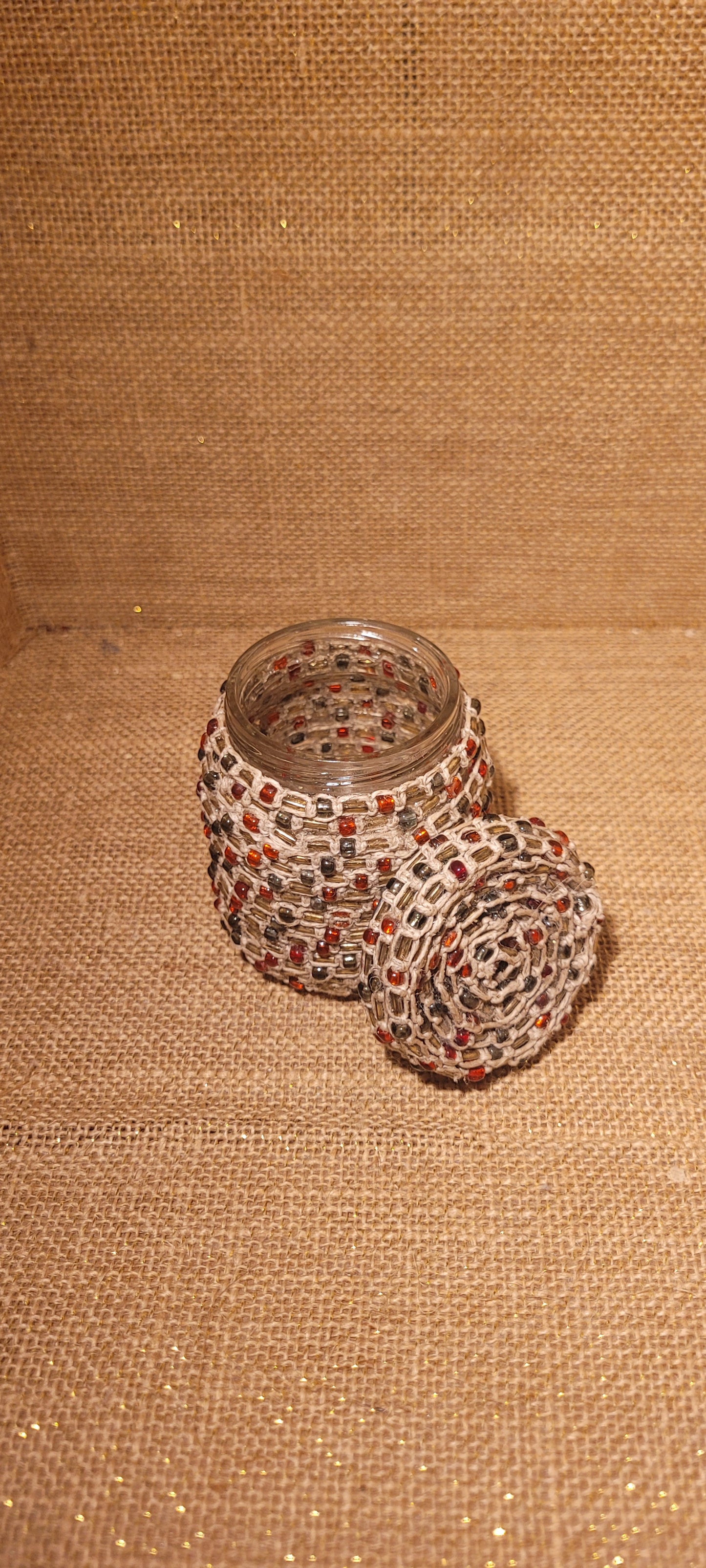 Artisan Hemp & Glass Beaded Recycled Vessel
