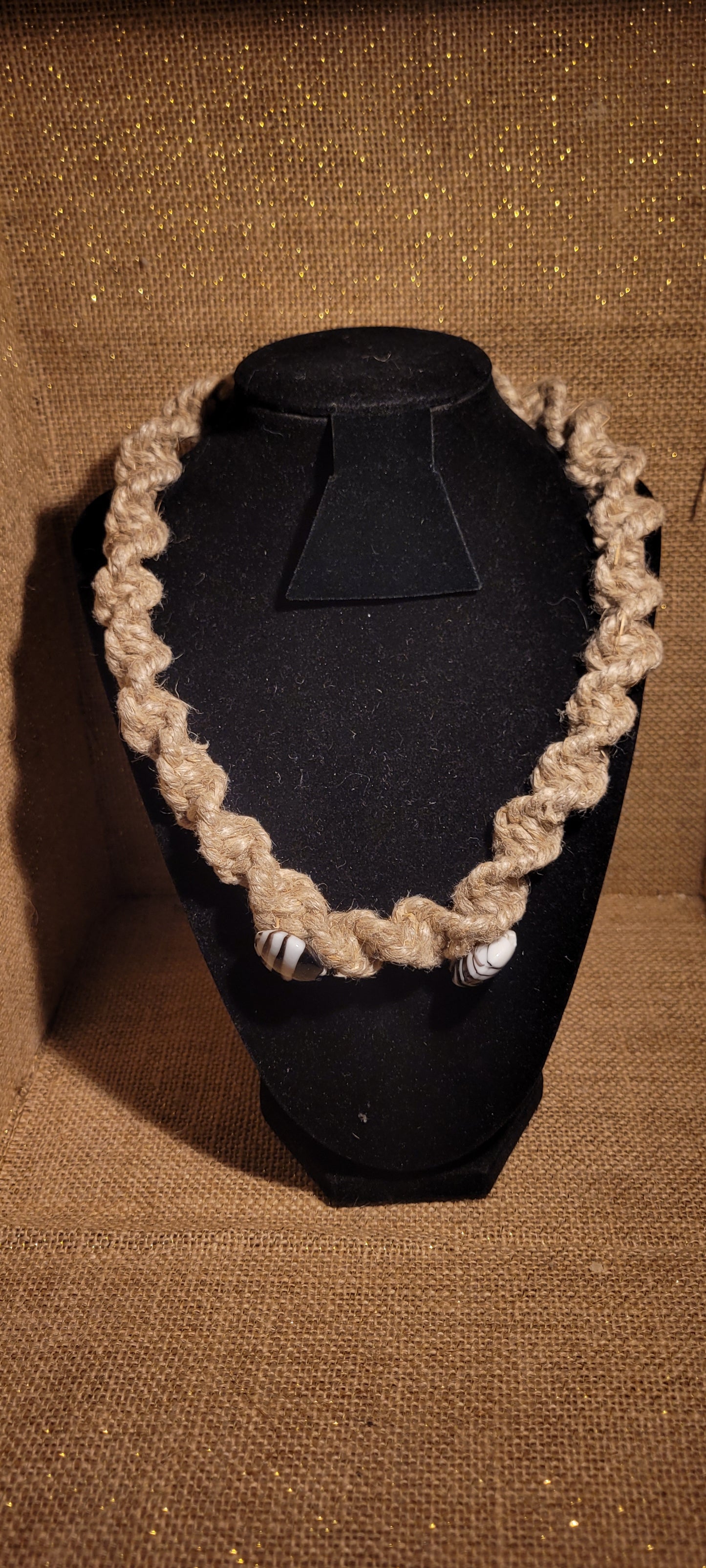 Hand-Woven Hemp & Marbled Glass Accent Necklace