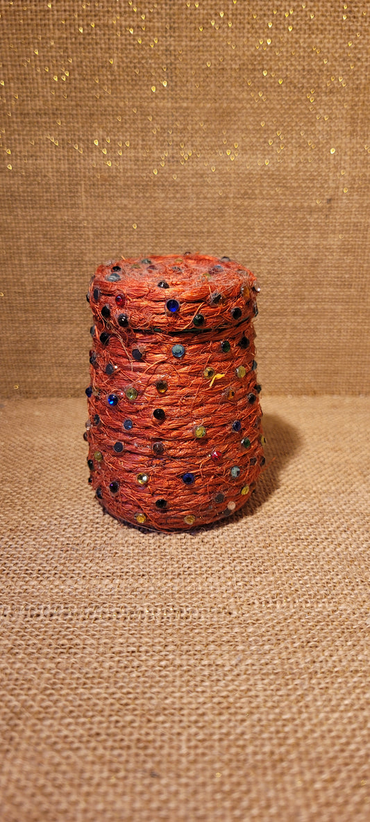 Artisan Rust-Toned Hemp & Beaded Keepsake Jar