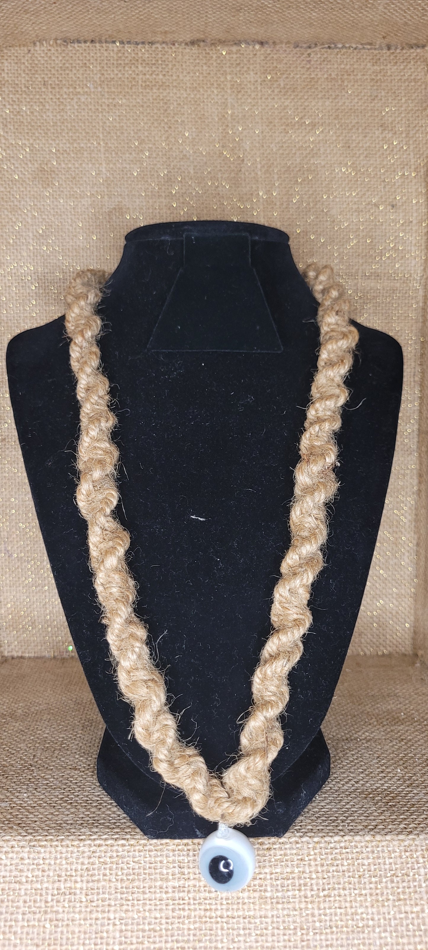 Bold Hemp Rope Necklace with Evil Eye Pendant