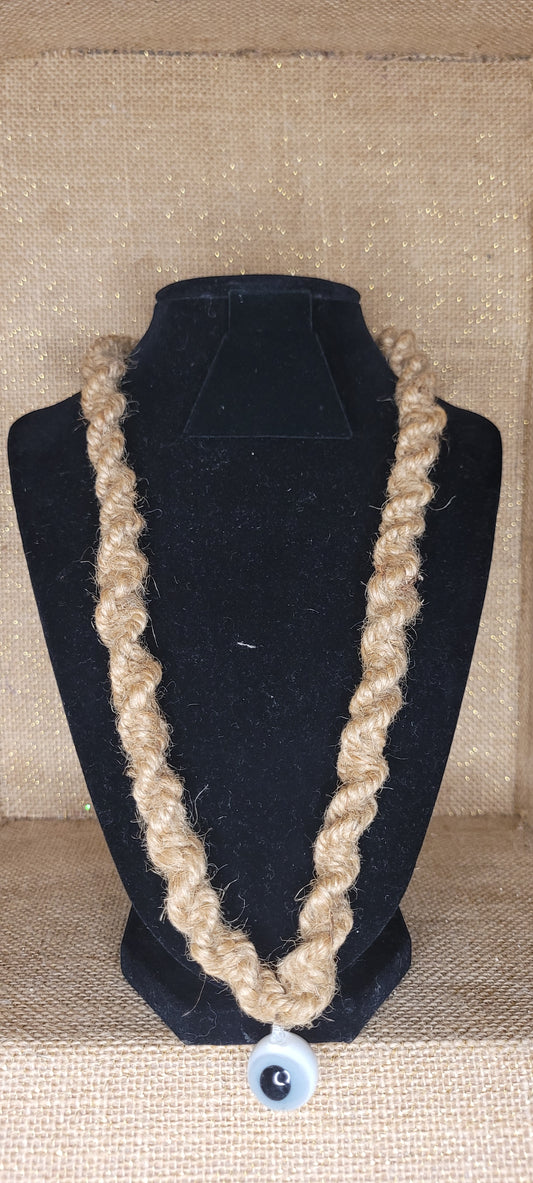 Bold Hemp Rope Necklace with Evil Eye Pendant