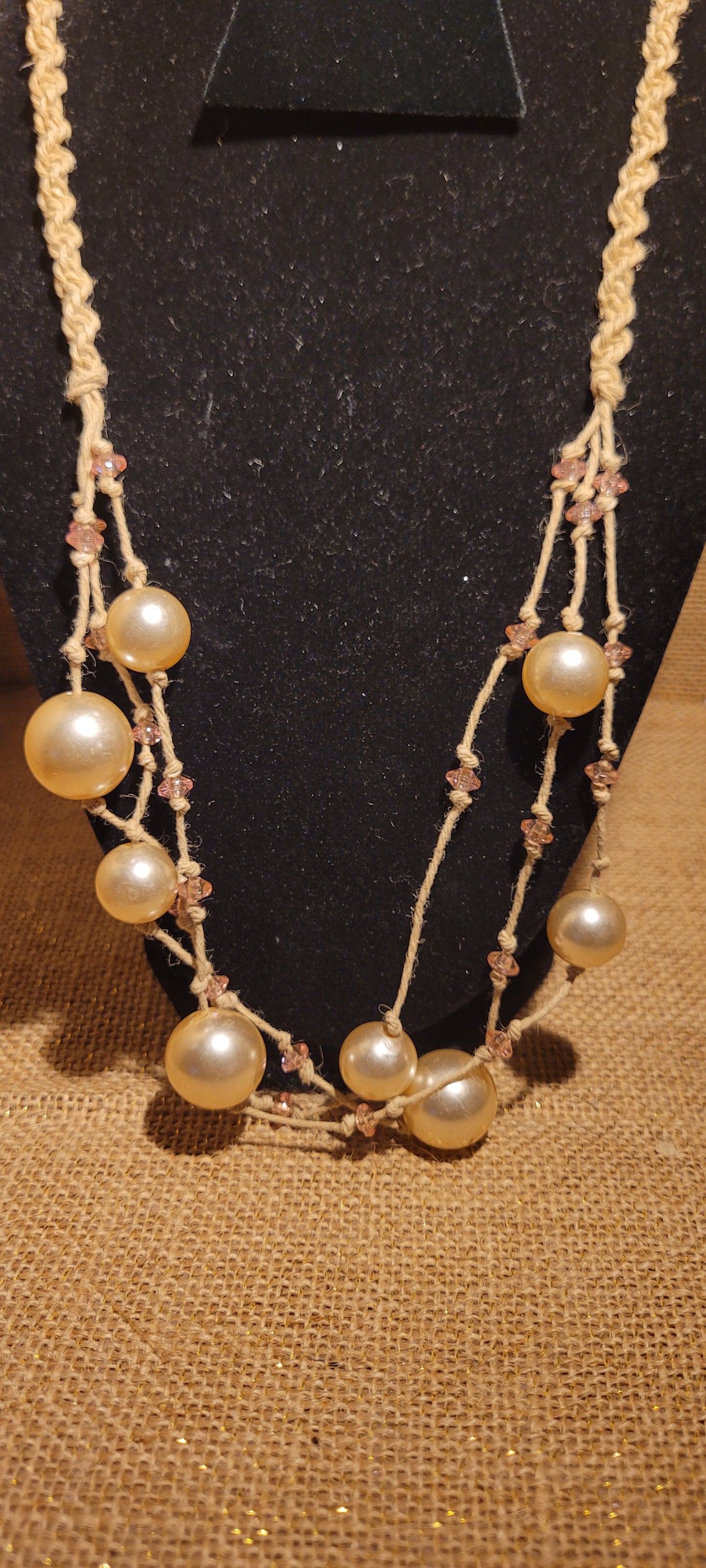 Artisanal Pearl & Rose Quartz-Tone Hemp Necklace
