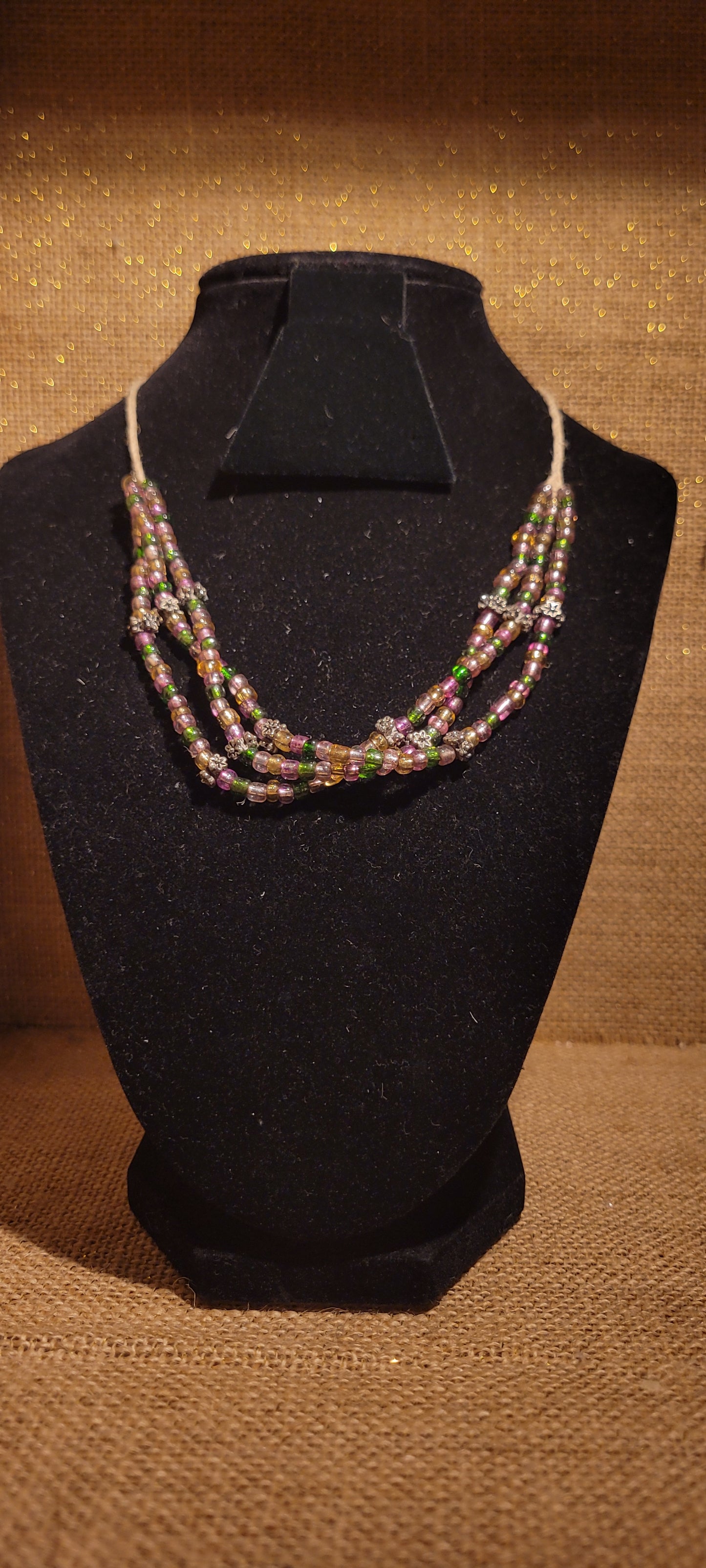 Artisanal Multi-Strand Hemp Necklace with Botanical Accents