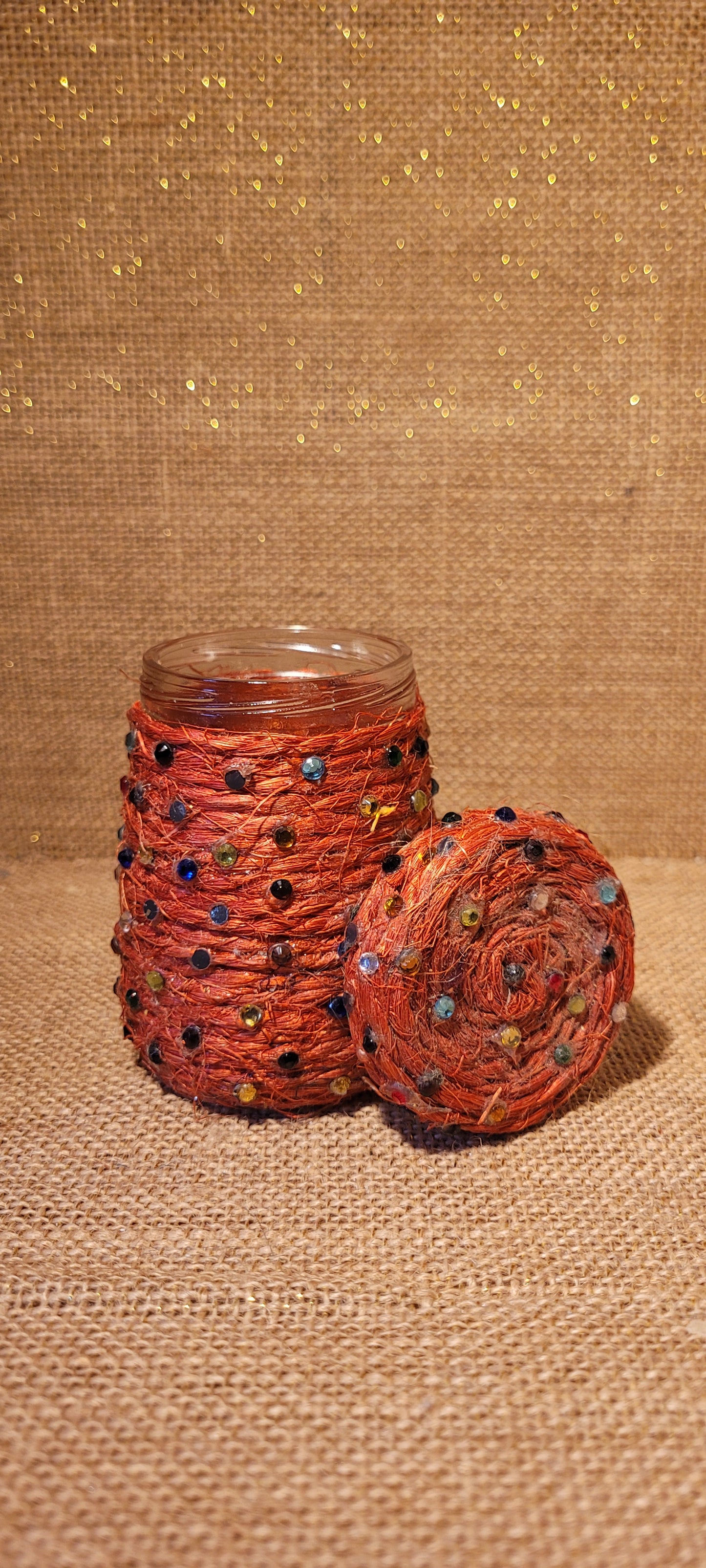 Artisan Rust-Toned Hemp & Beaded Keepsake Jar