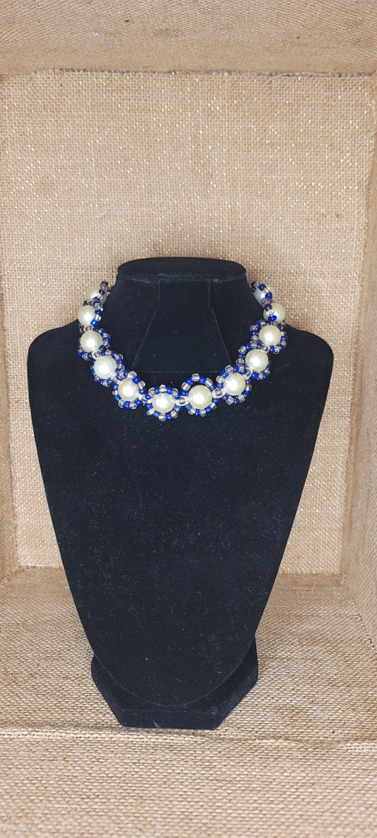 Handwoven Pearl and Sapphire Choker