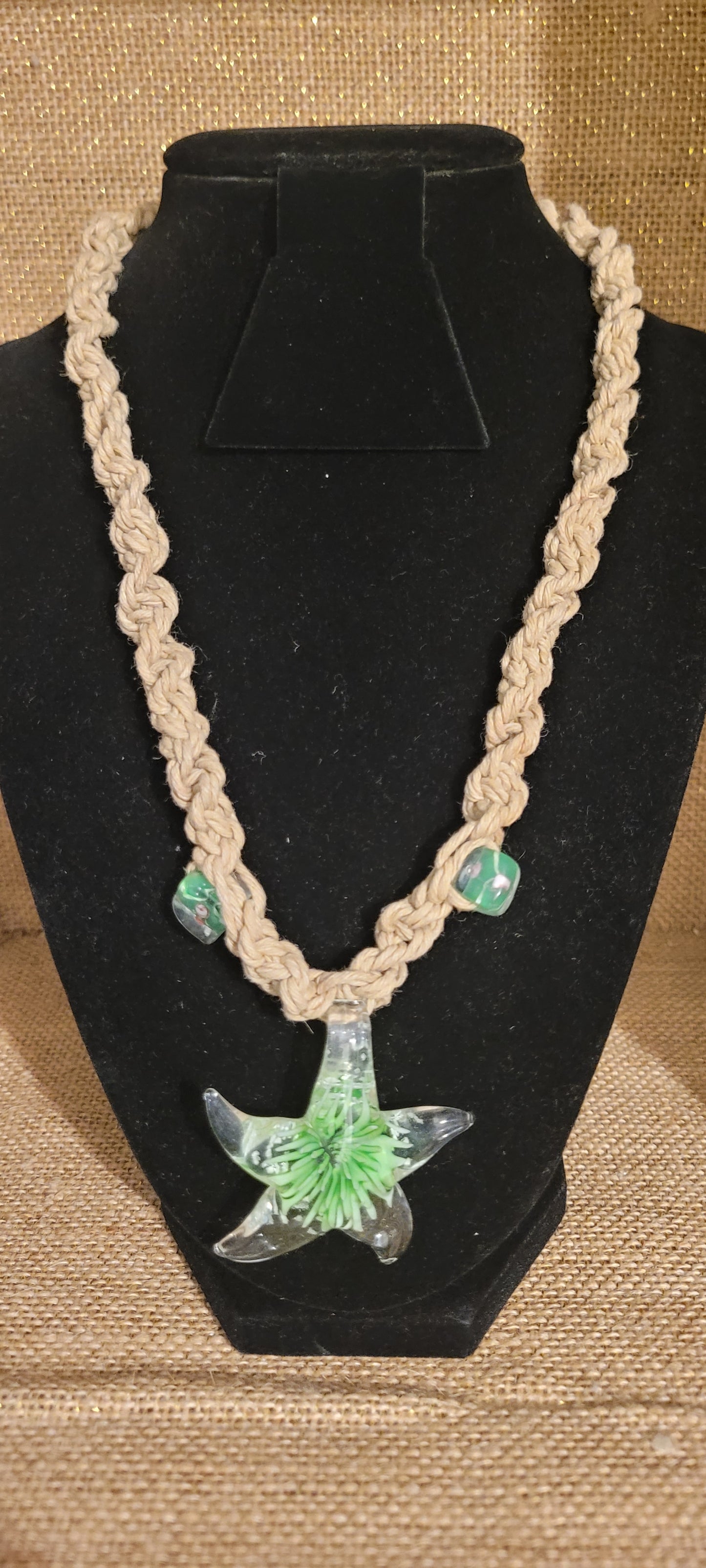 Hand-Woven Hemp Starfish Pendant Necklace