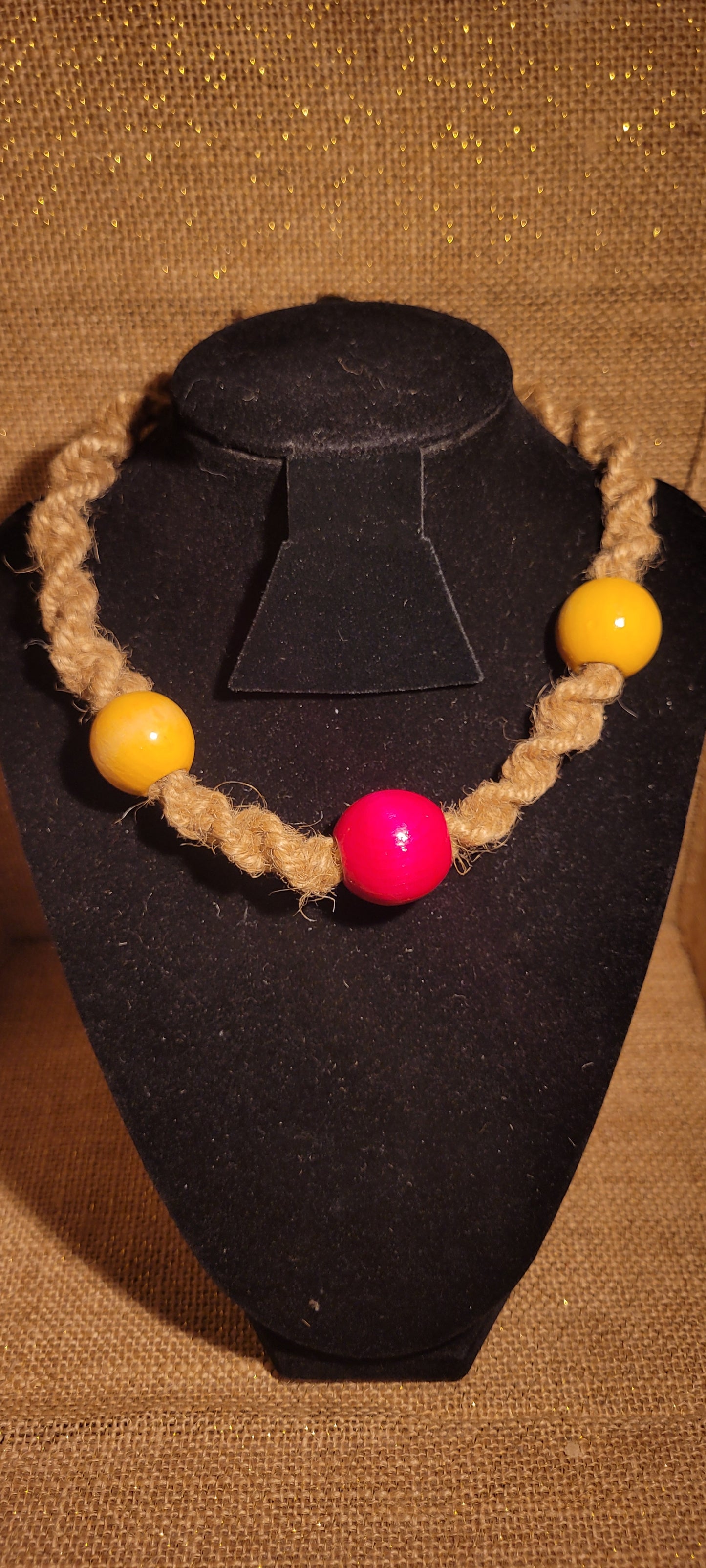 Hand-Woven Jute & Vibrant Wooden Bead Choker