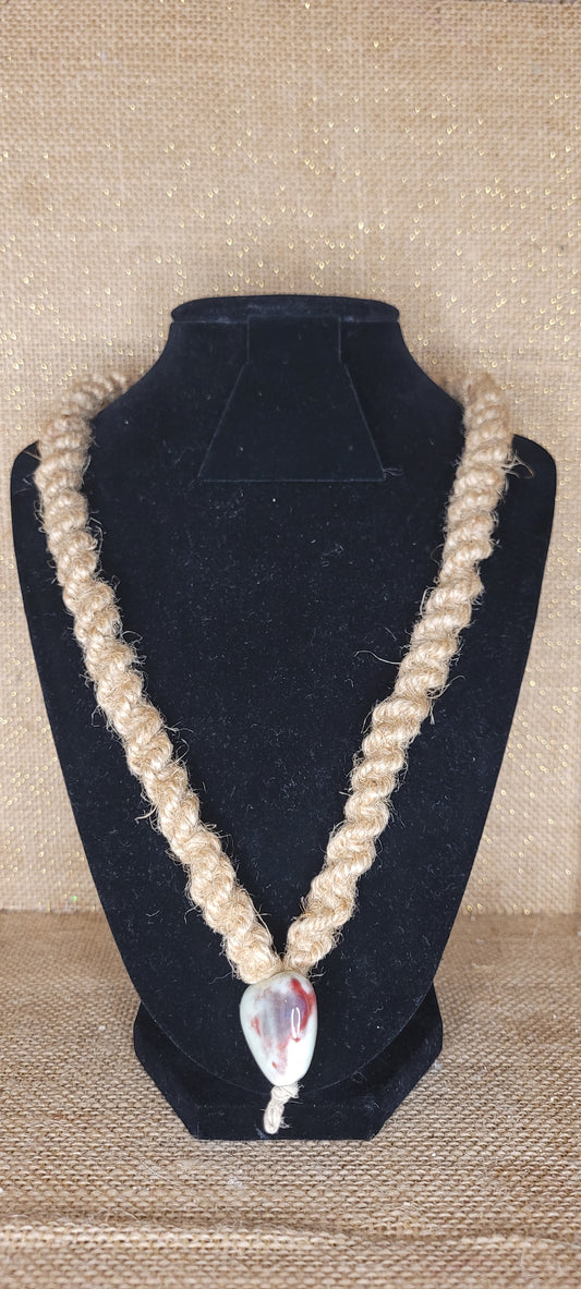 Handcrafted Rope Necklace with Natural Focal Bead