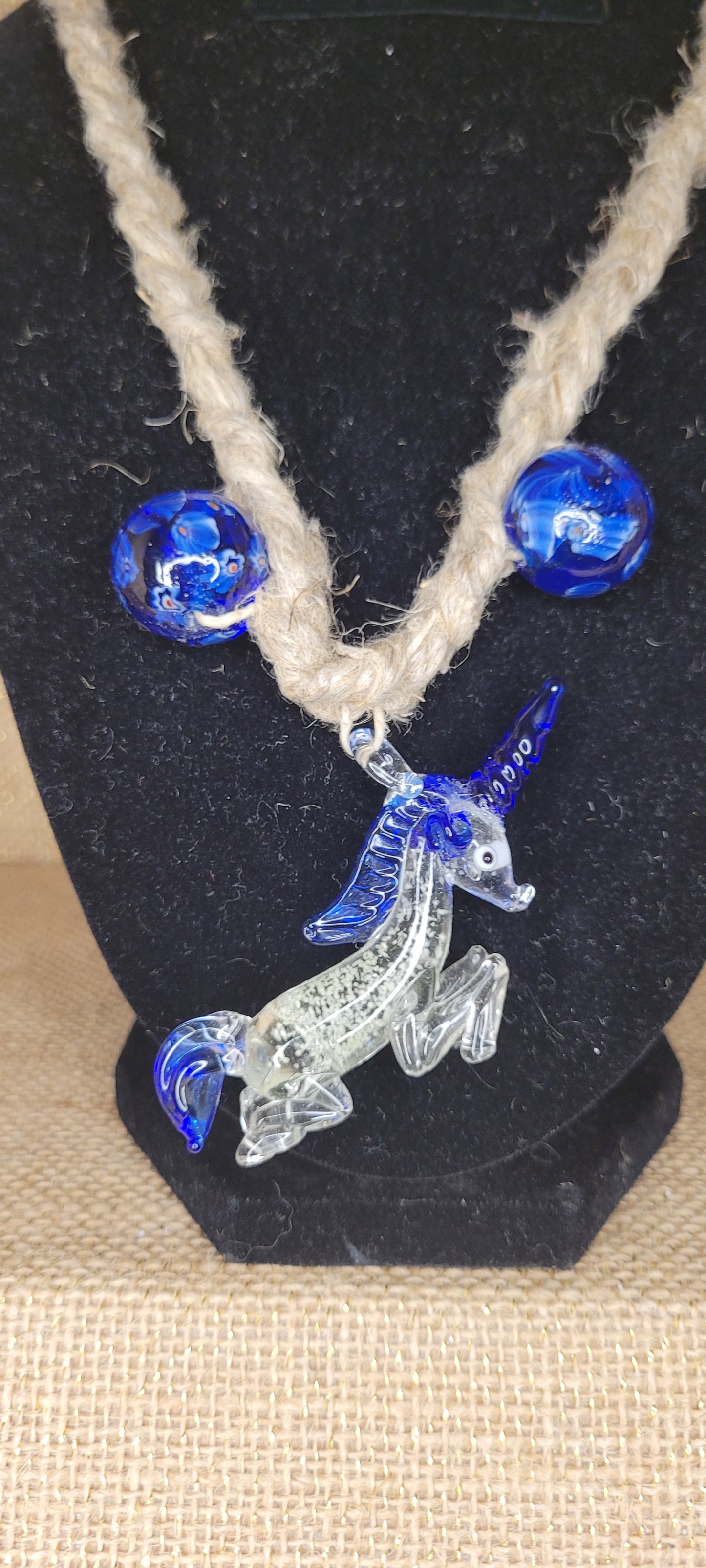Handcrafted Glass Unicorn Hemp Necklace