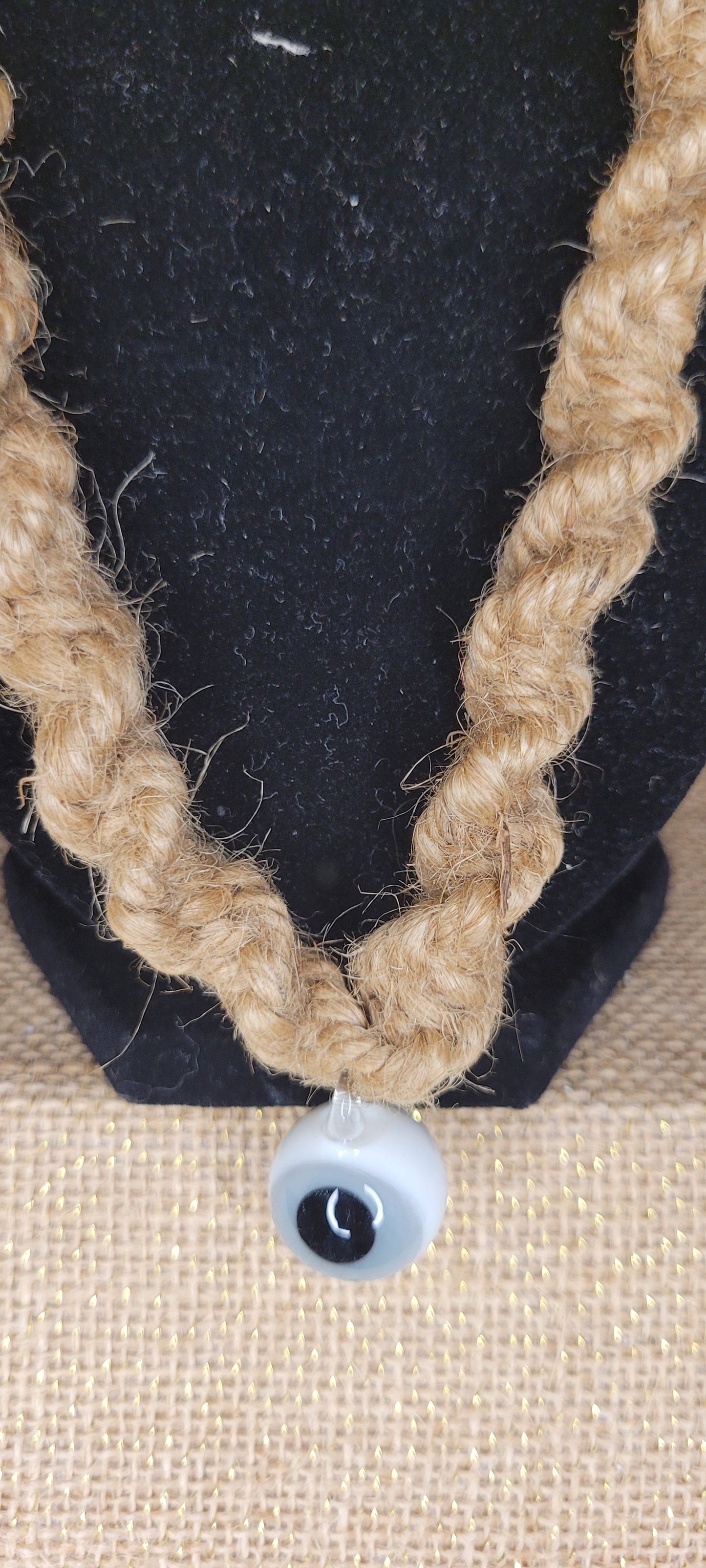 Bold Hemp Rope Necklace with Evil Eye Pendant