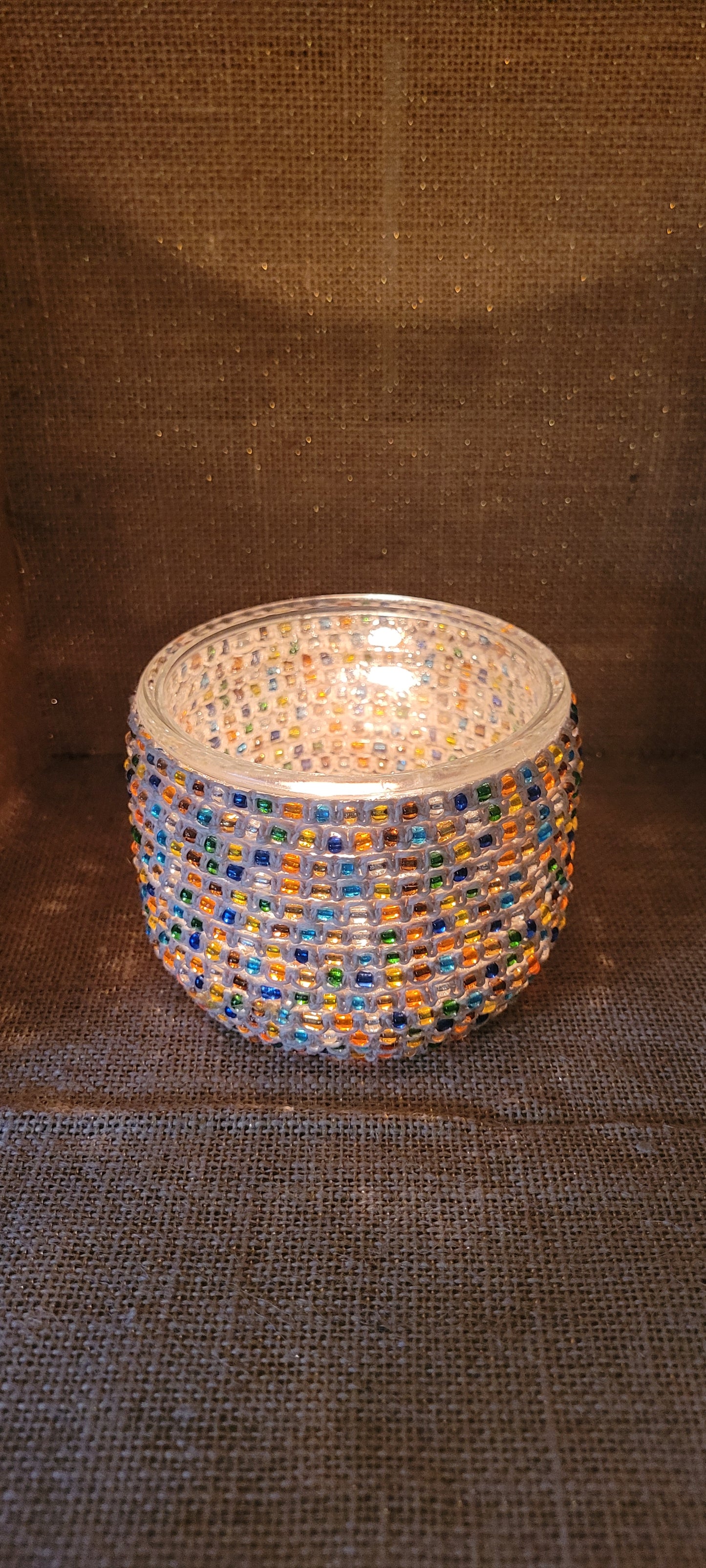 Artisanal Beaded Hemp Votive: Three-Wick Radiant Glassware