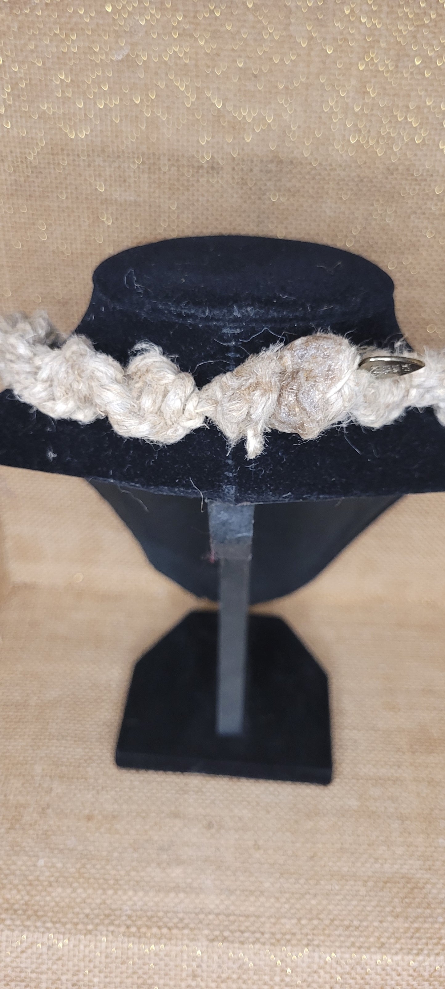 Handwoven Hemp, Glass Leaf & Mushroom Necklace