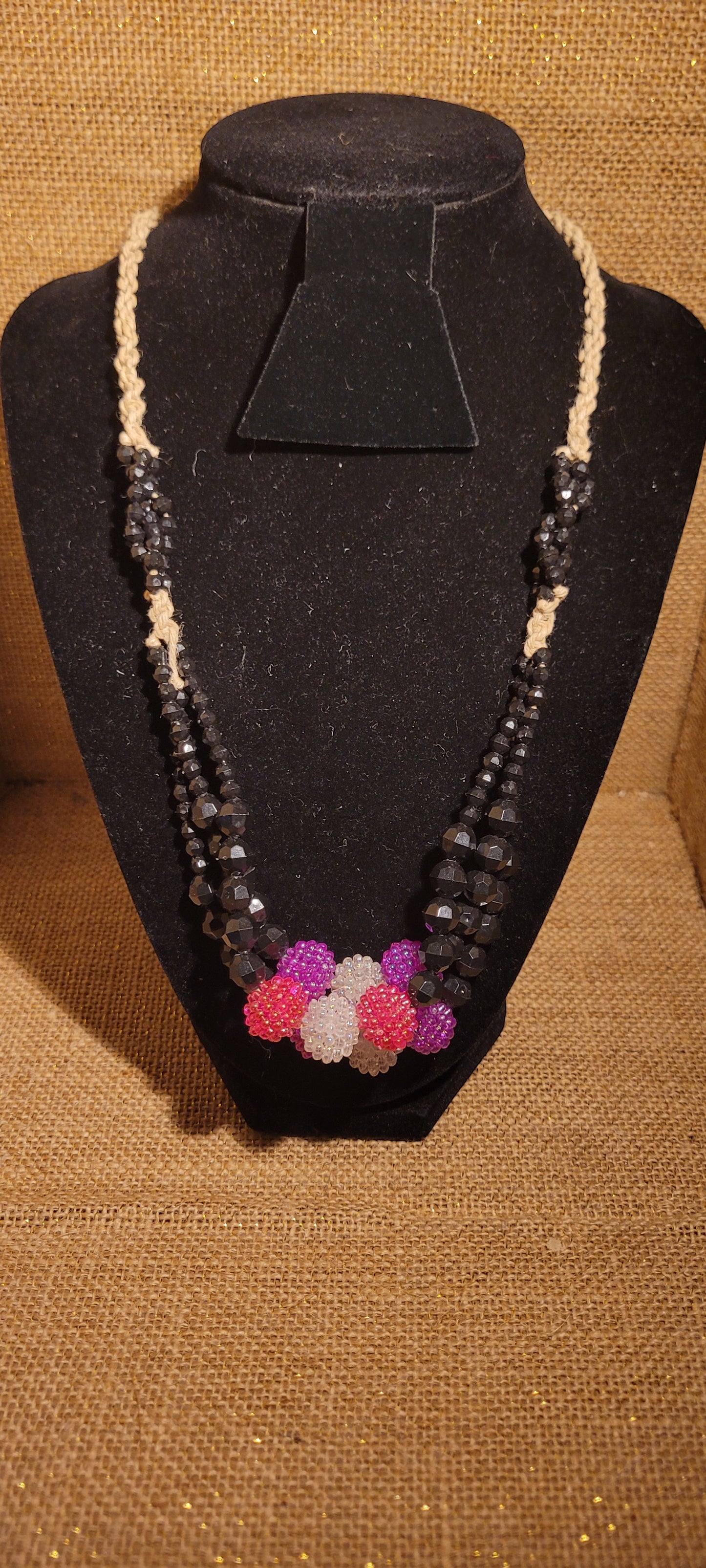 Artisanal Hemp & Berry-Tone Beaded Necklace