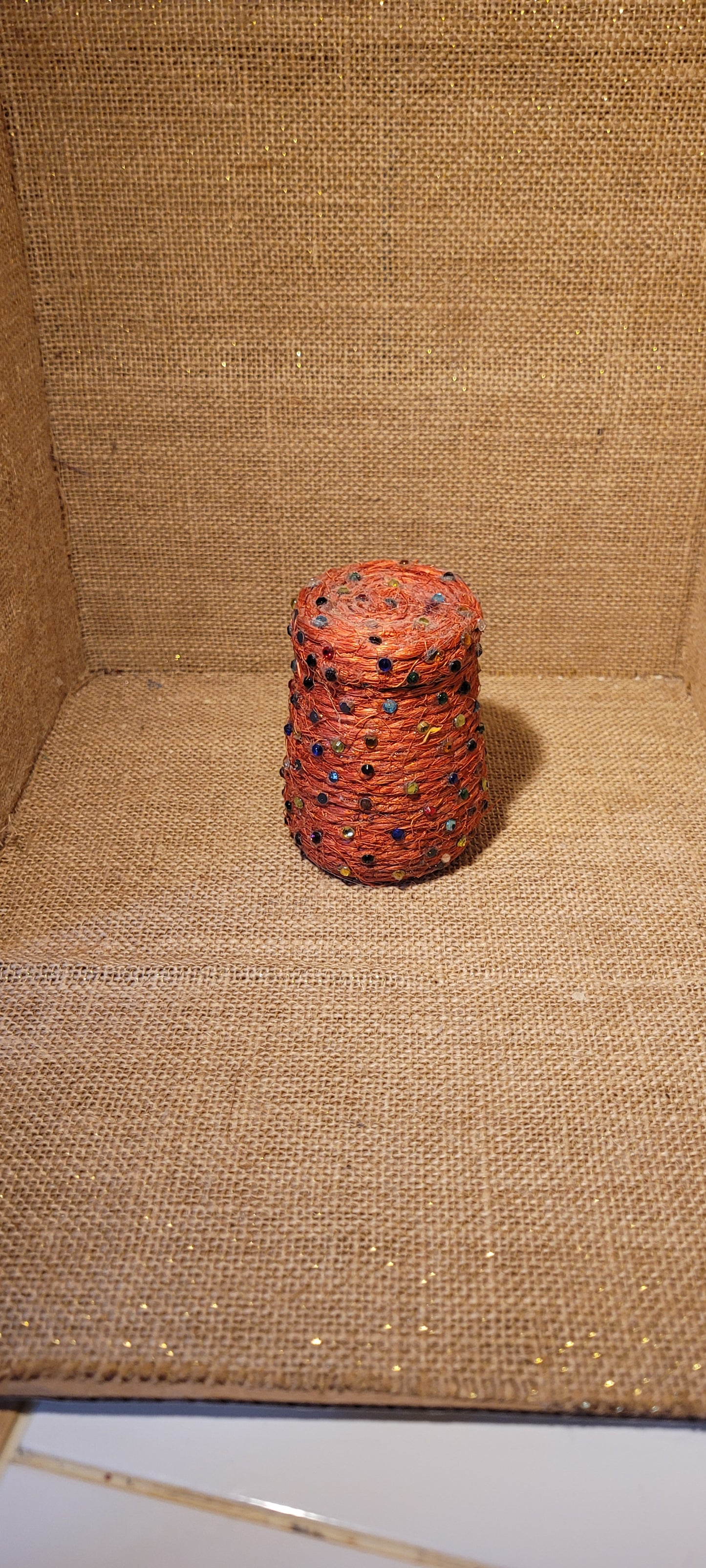 Artisan Rust-Toned Hemp & Beaded Keepsake Jar