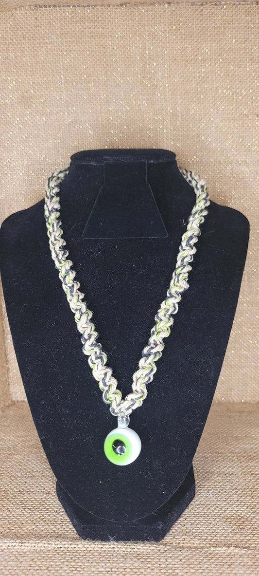 Handwoven Hemp Eyeball Pendant Necklace