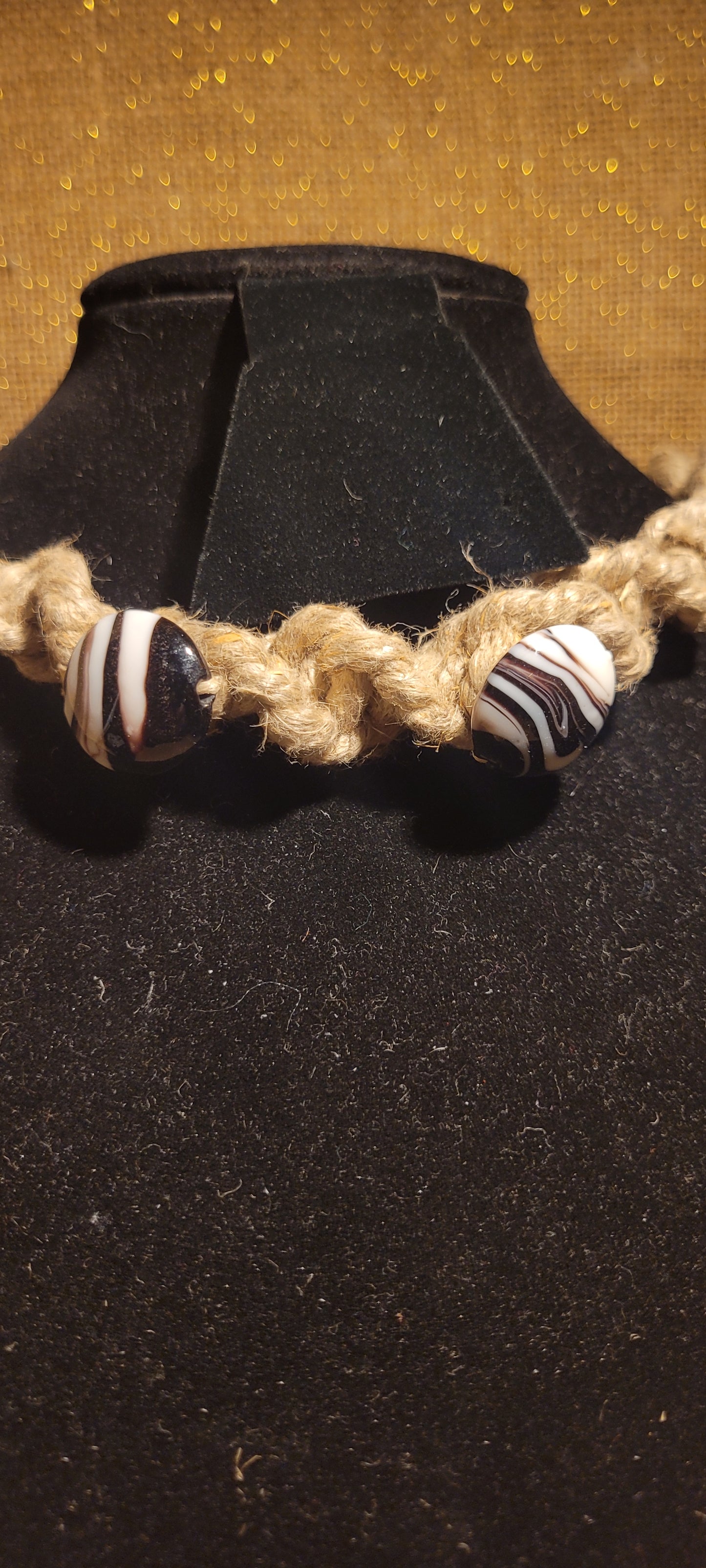Hand-Woven Hemp & Marbled Glass Accent Necklace