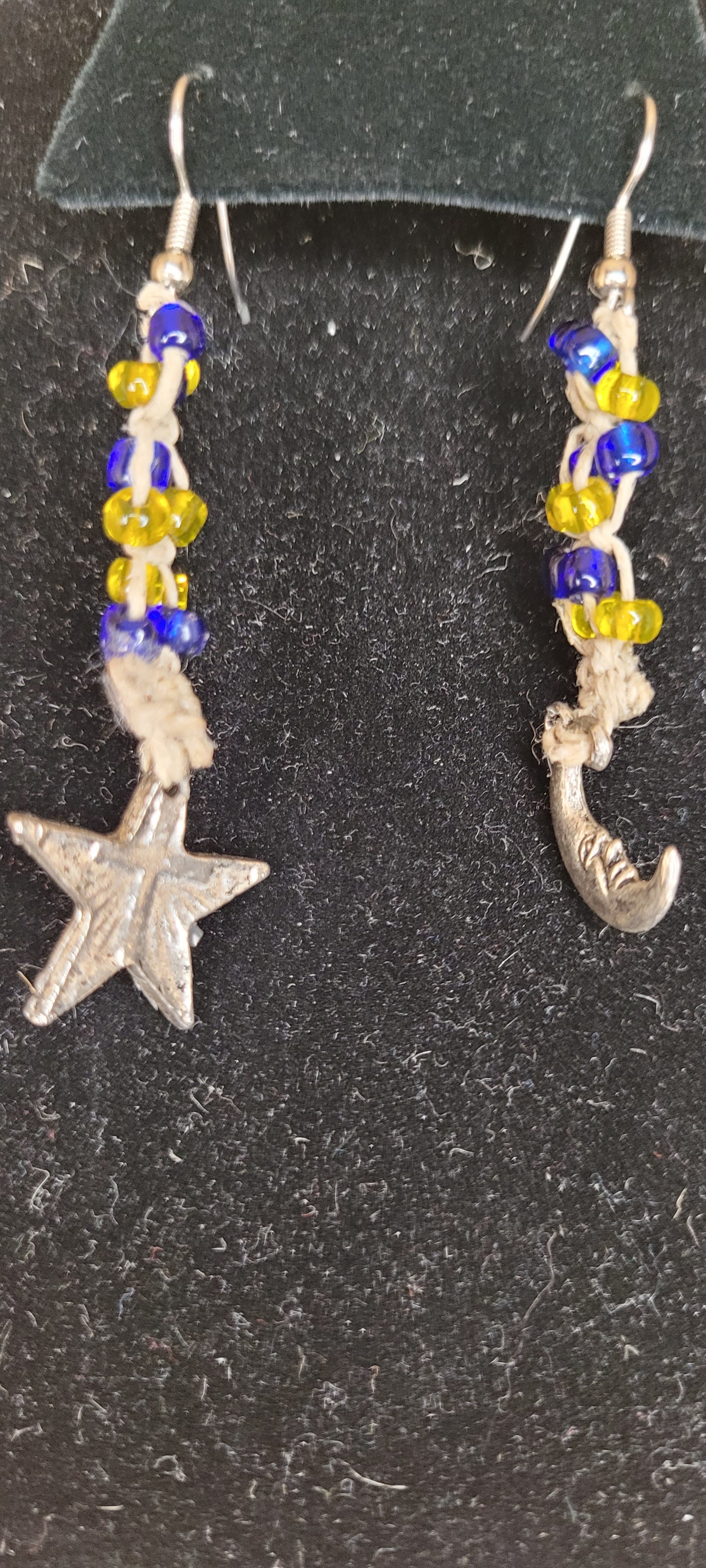 Celestial Hemp and Bead Dangle Earrings