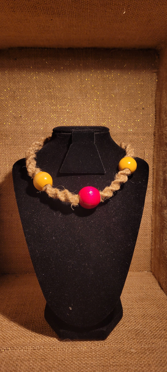 Hand-Woven Jute & Vibrant Wooden Bead Choker