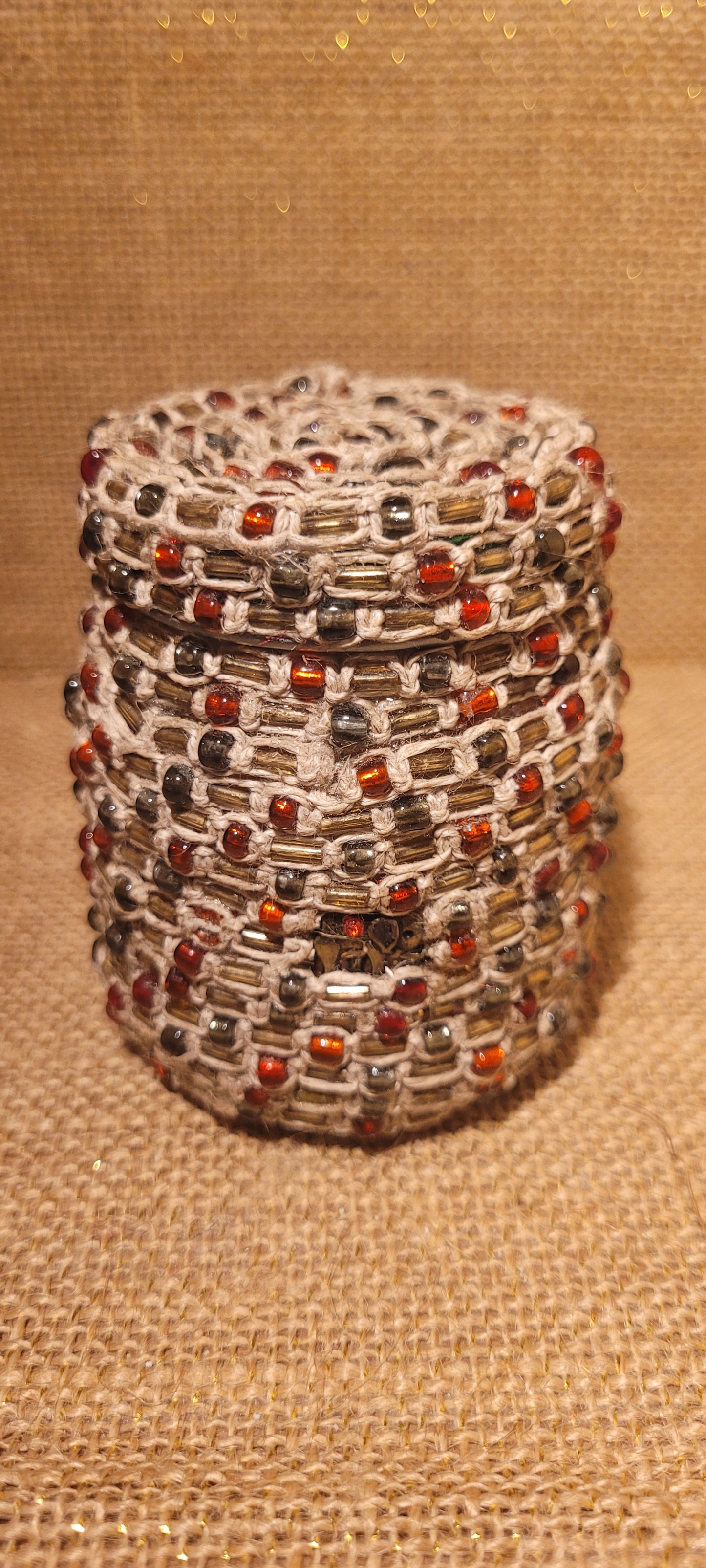 Artisan Hemp & Glass Beaded Recycled Vessel