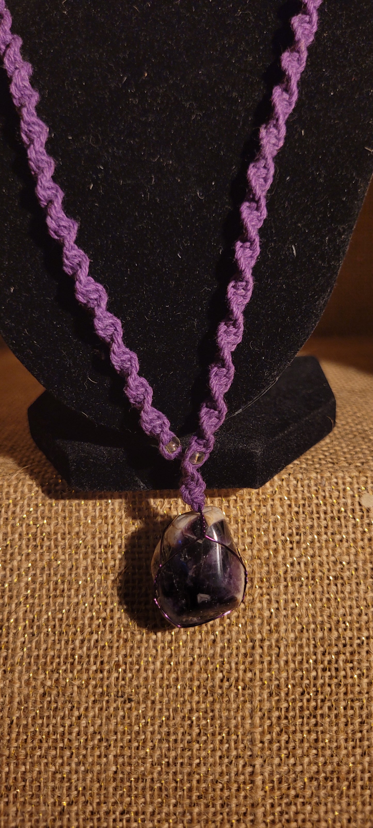 Healing Amethyst Hand-Woven Hemp Necklace