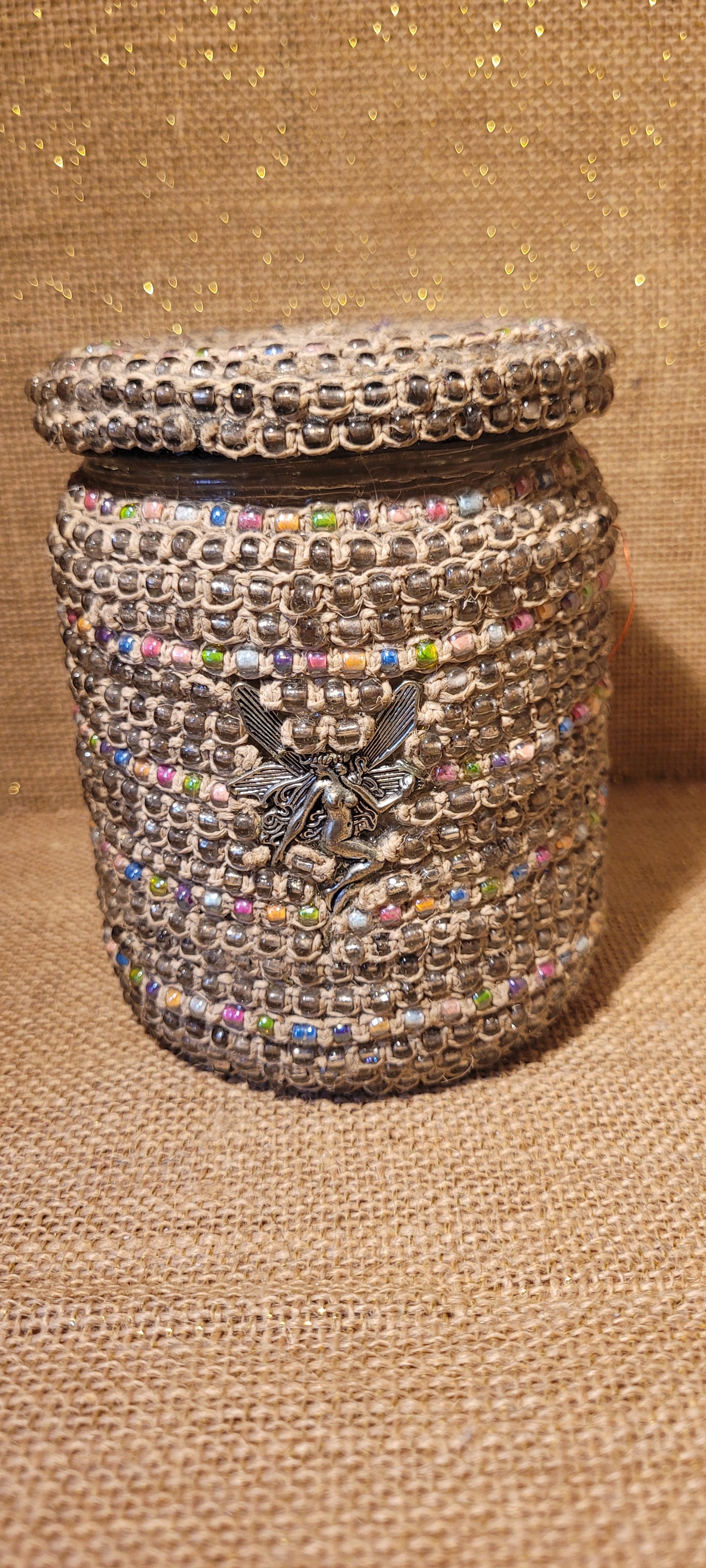 Artisanal Beaded Hemp & Fairy Charm Upcycled Vessel