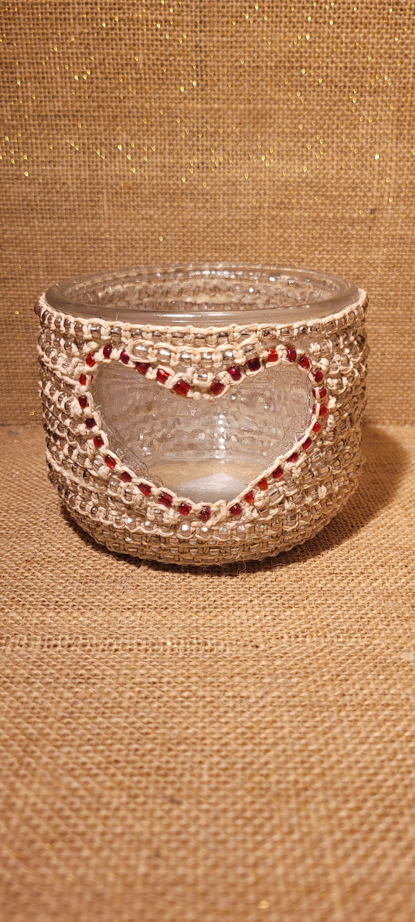 Artisan Hand-Woven Hemp & Jewel-Toned Votive Holder