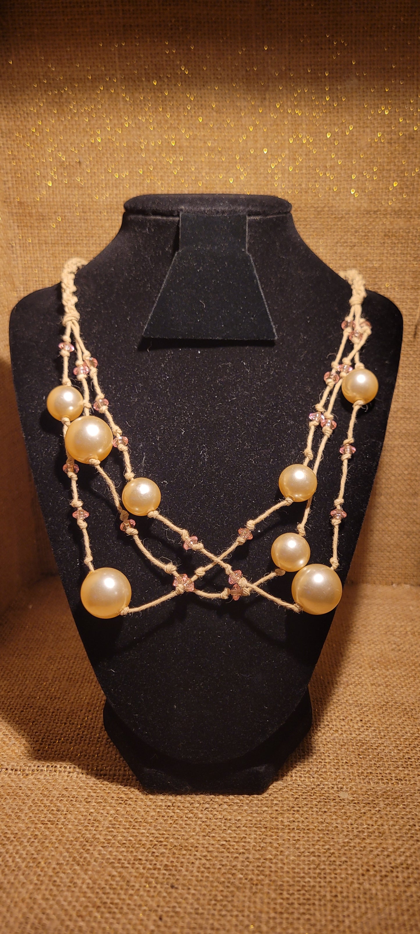 Artisanal Pearl & Rose Quartz-Tone Hemp Necklace