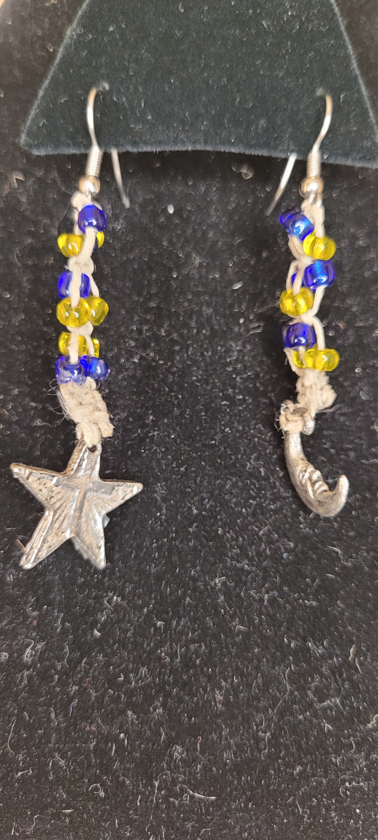 Celestial Hemp and Bead Dangle Earrings