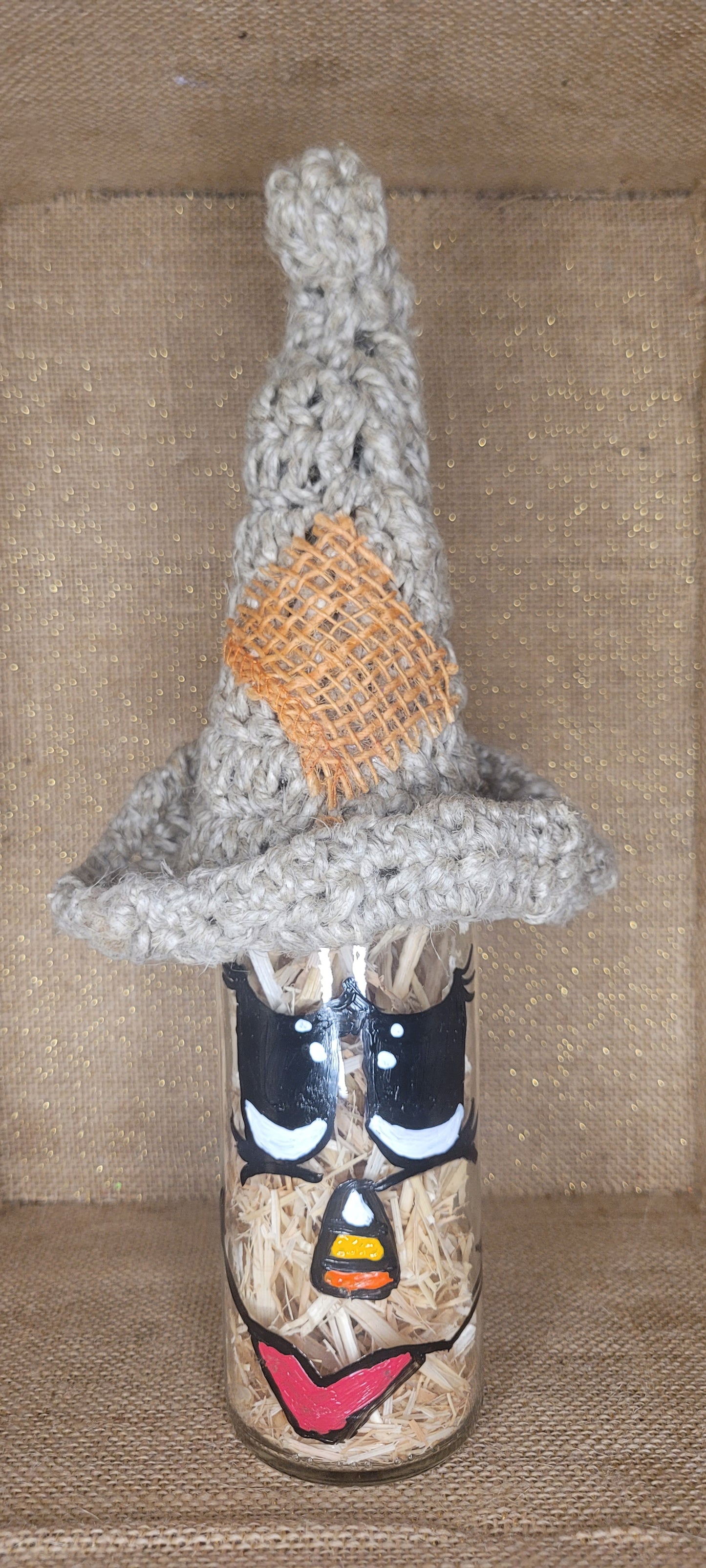 Handcrafted Rustic Scarecrow Jar Decor