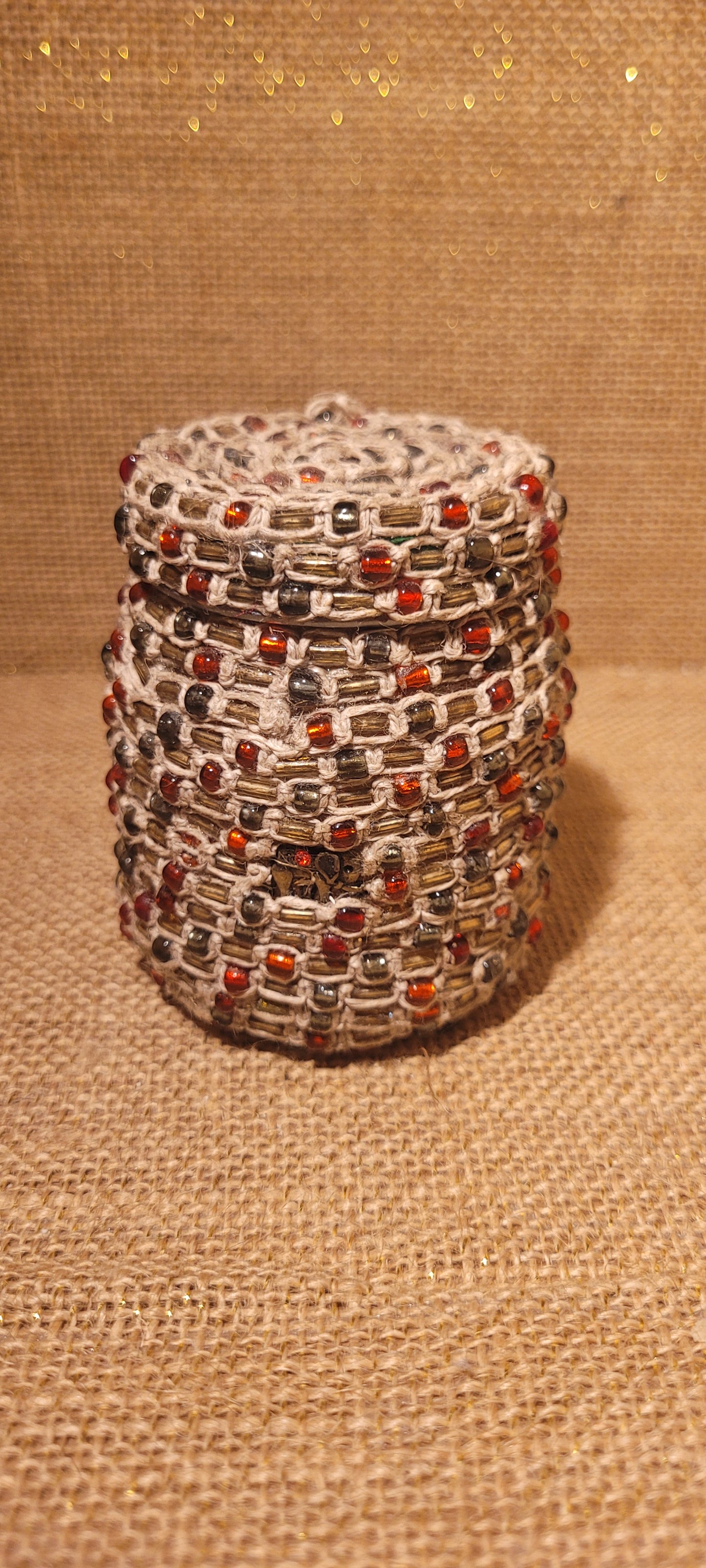 Artisan Hemp & Glass Beaded Recycled Vessel