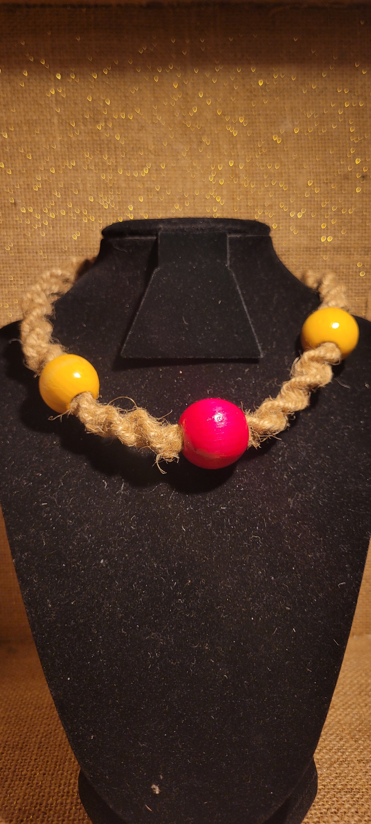 Hand-Woven Jute & Vibrant Wooden Bead Choker