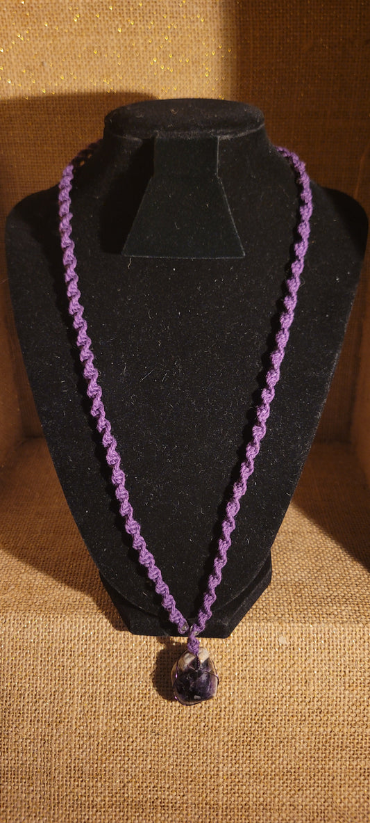Healing Amethyst Hand-Woven Hemp Necklace