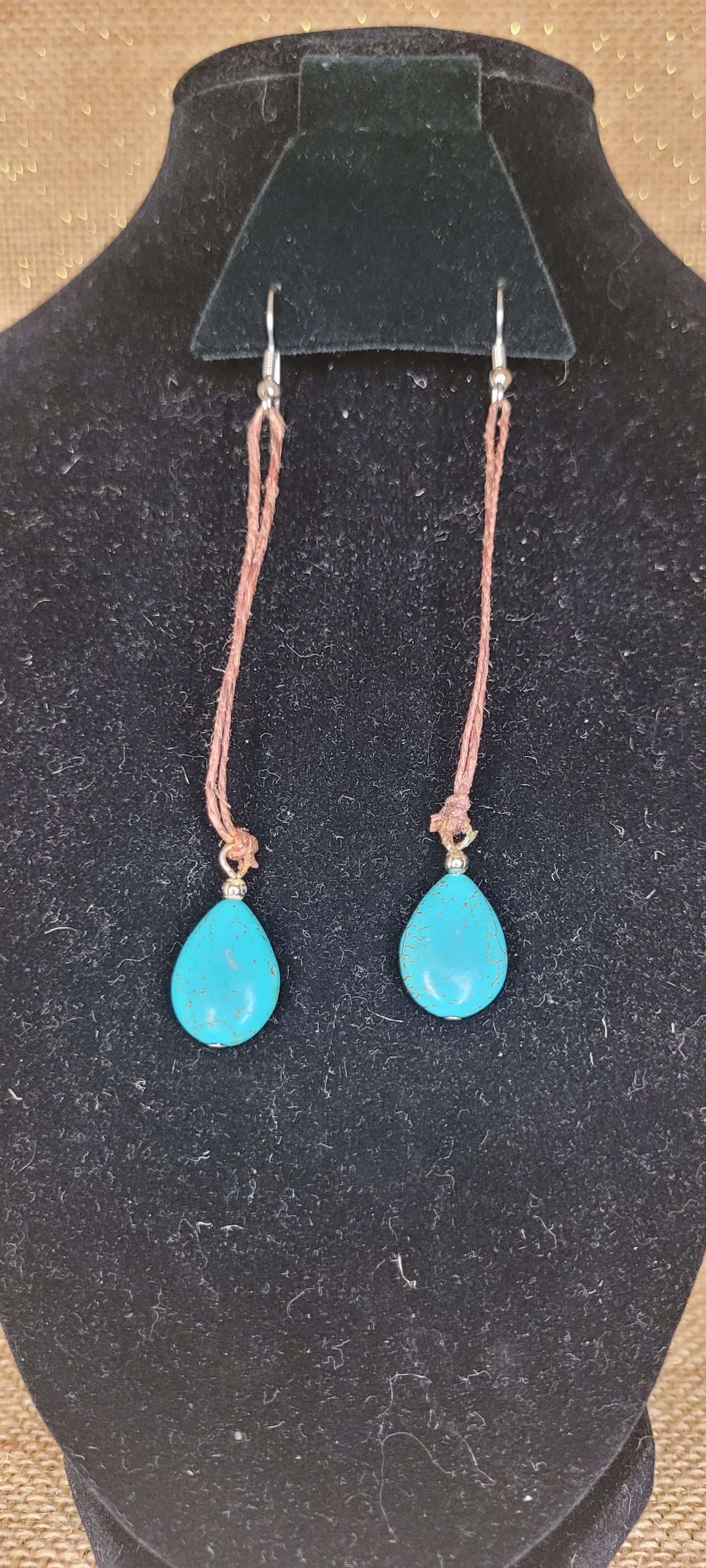 Artisan Turquoise Drop Hemp Earrings
