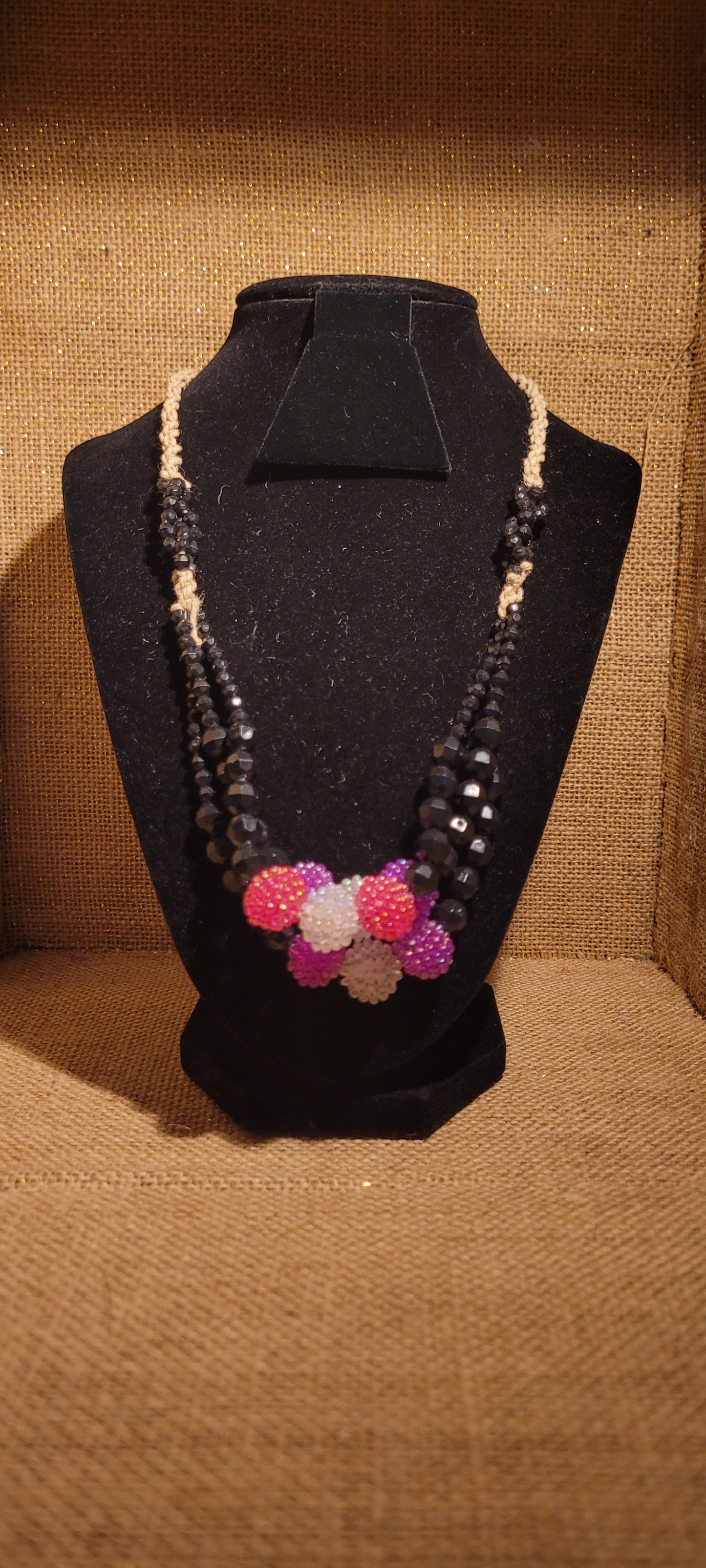 Artisanal Hemp & Berry-Tone Beaded Necklace
