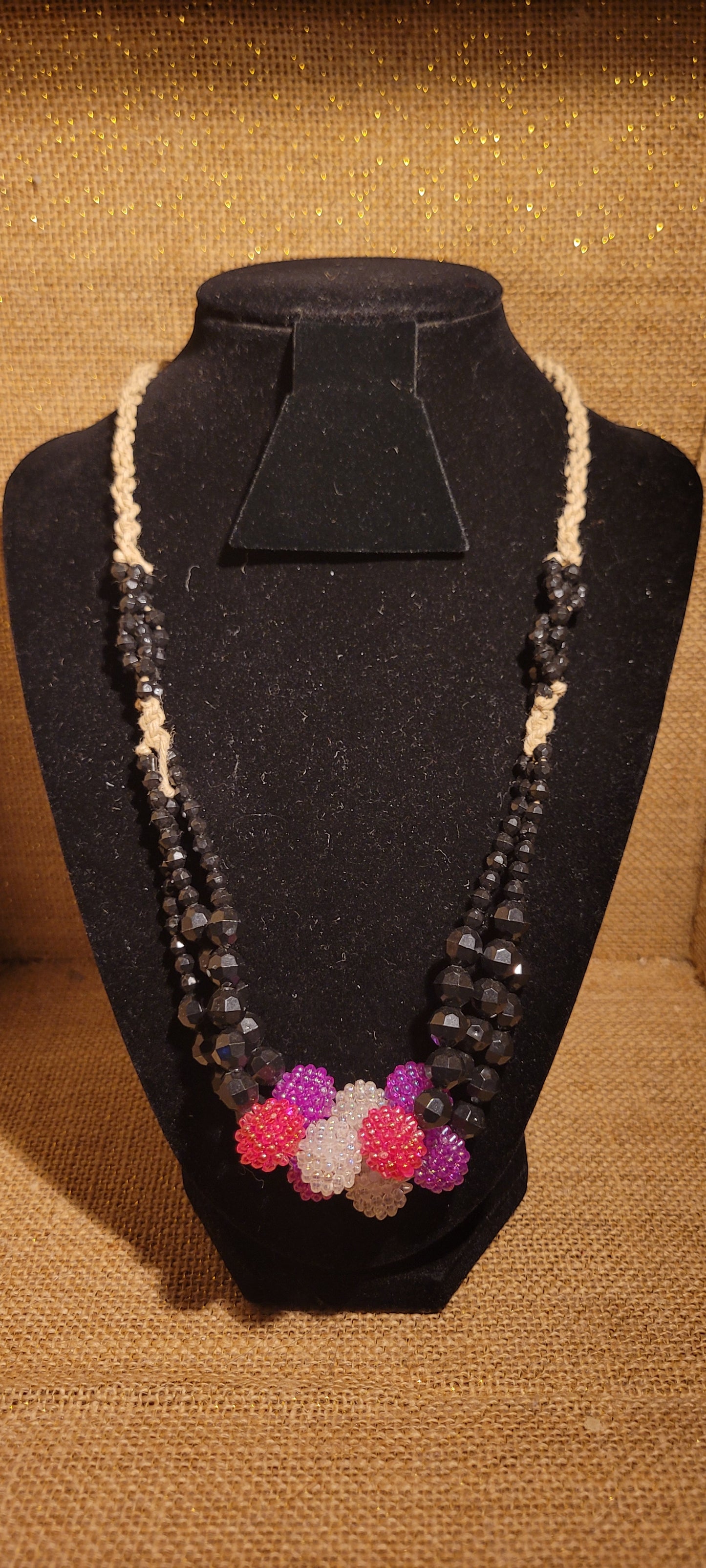 Artisanal Hemp & Berry-Tone Beaded Necklace
