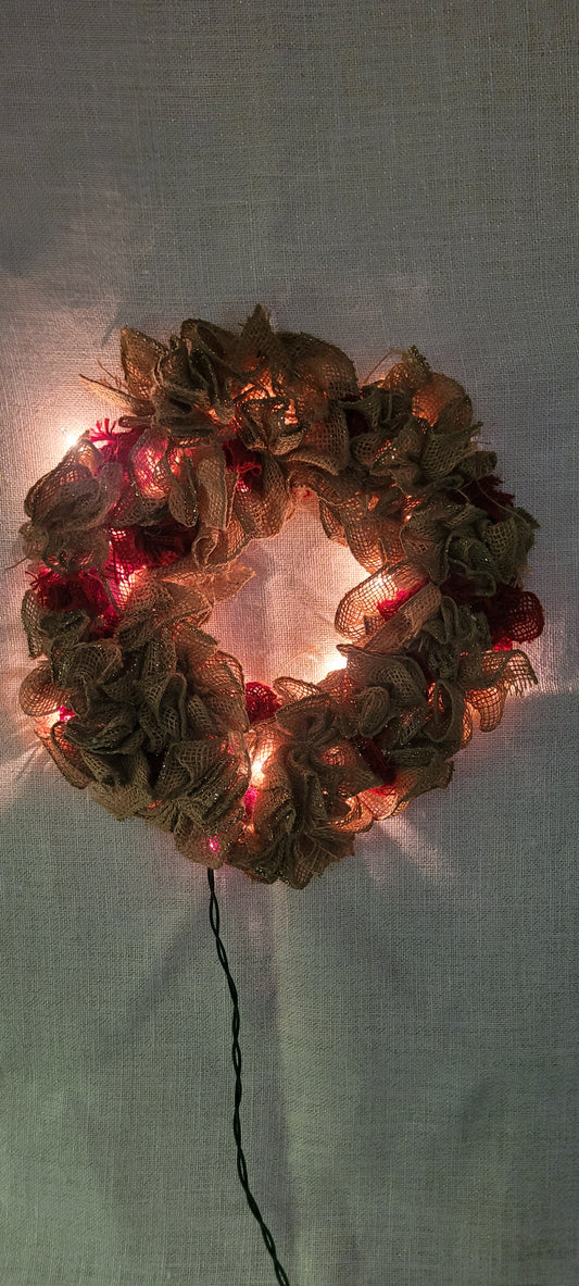 Handcrafted Illuminated Rustic Burlap Wreath