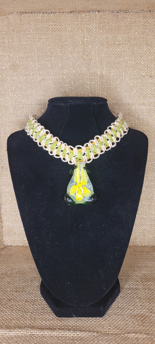Handwoven Hemp Frog Pendant Choker