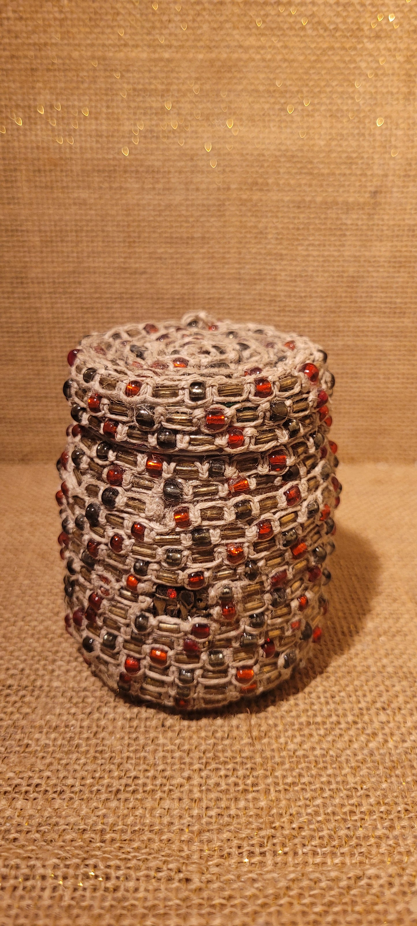 Artisan Hemp & Glass Beaded Recycled Vessel
