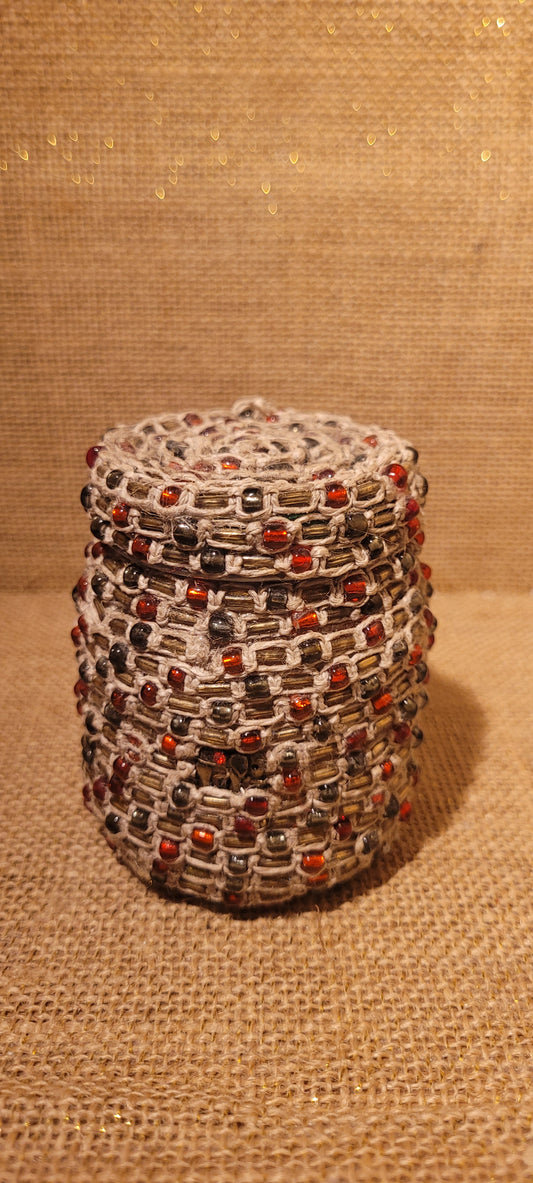Artisan Hemp & Glass Beaded Recycled Vessel