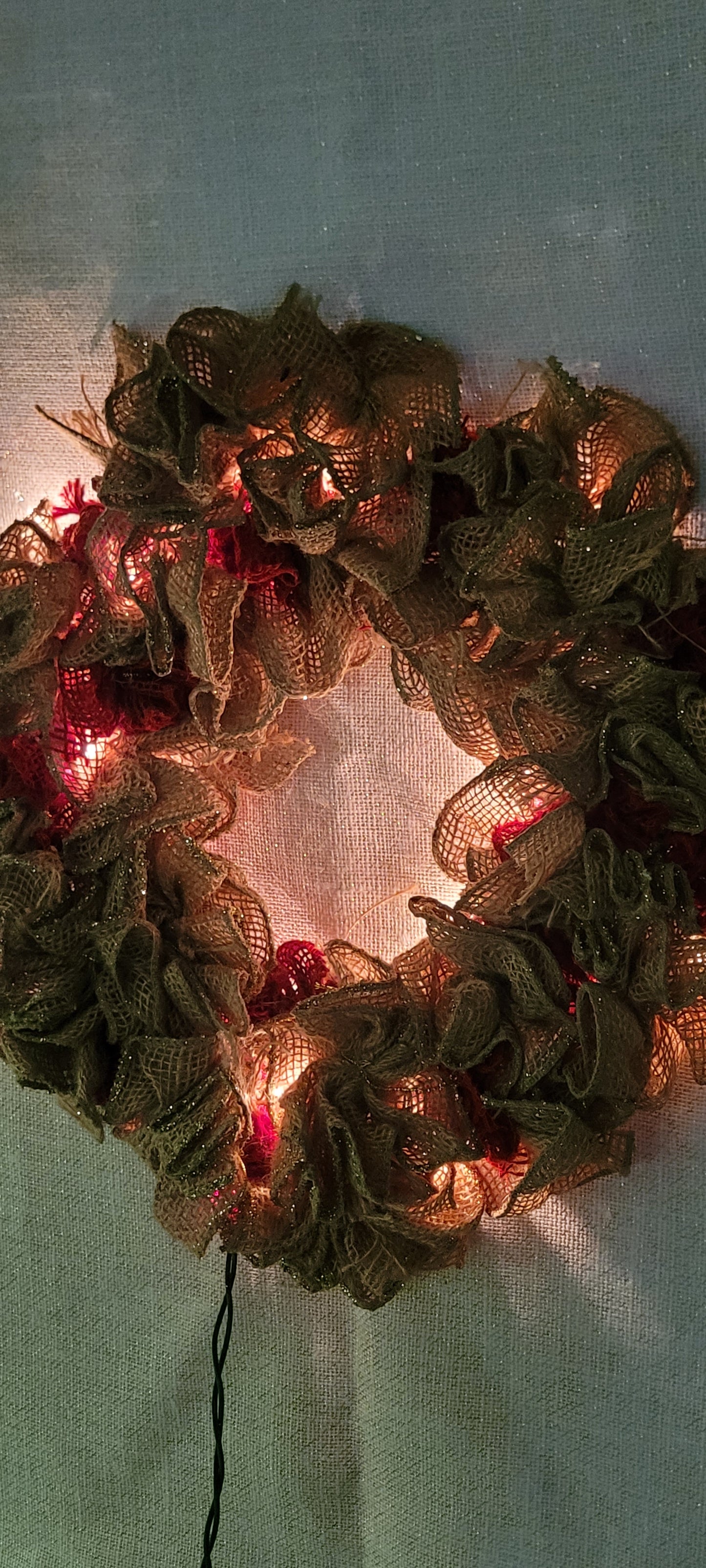 Handcrafted Illuminated Rustic Burlap Wreath