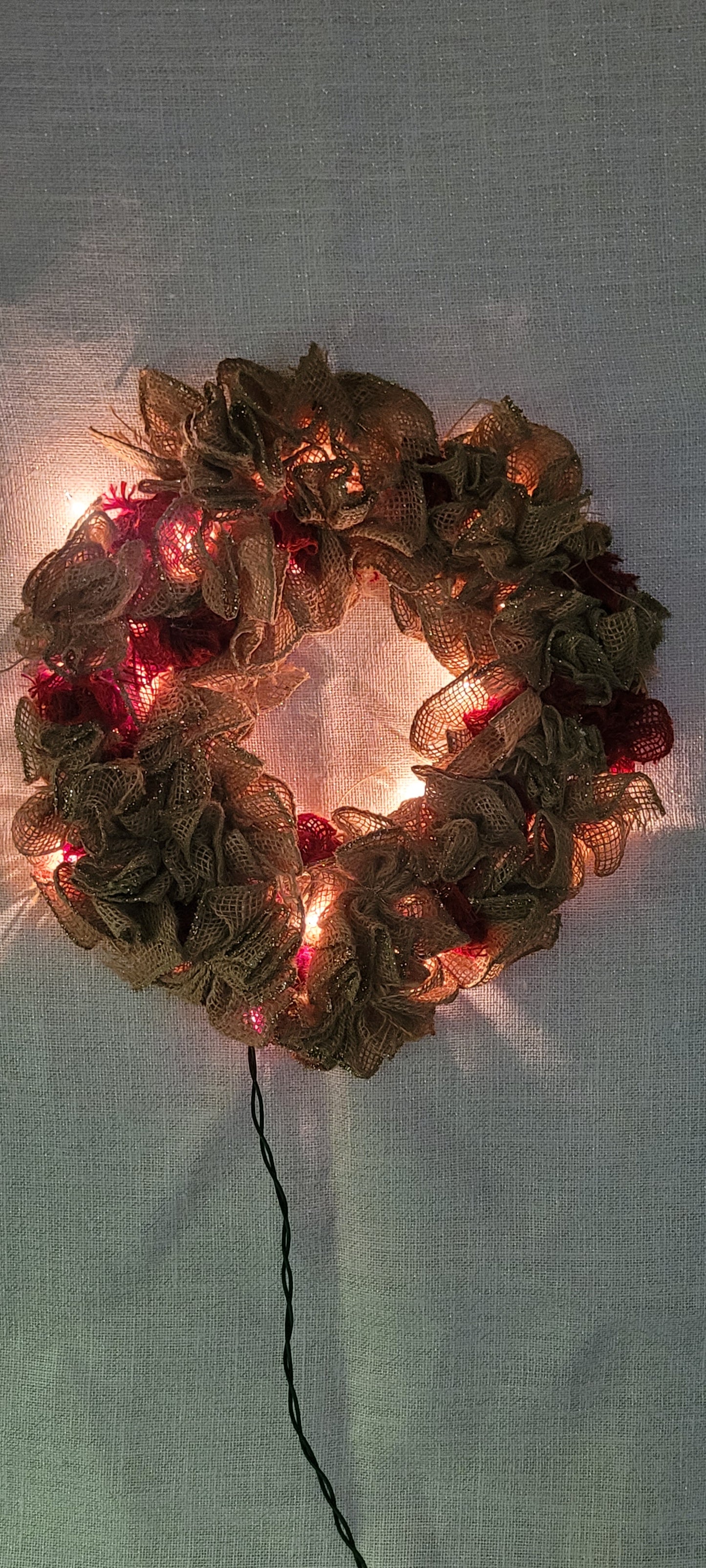 Handcrafted Illuminated Rustic Burlap Wreath