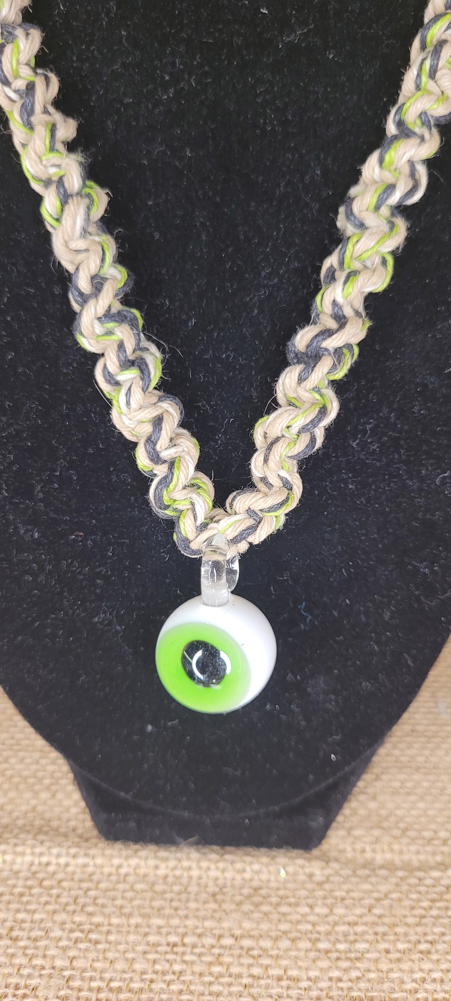 Handwoven Hemp Eyeball Pendant Necklace