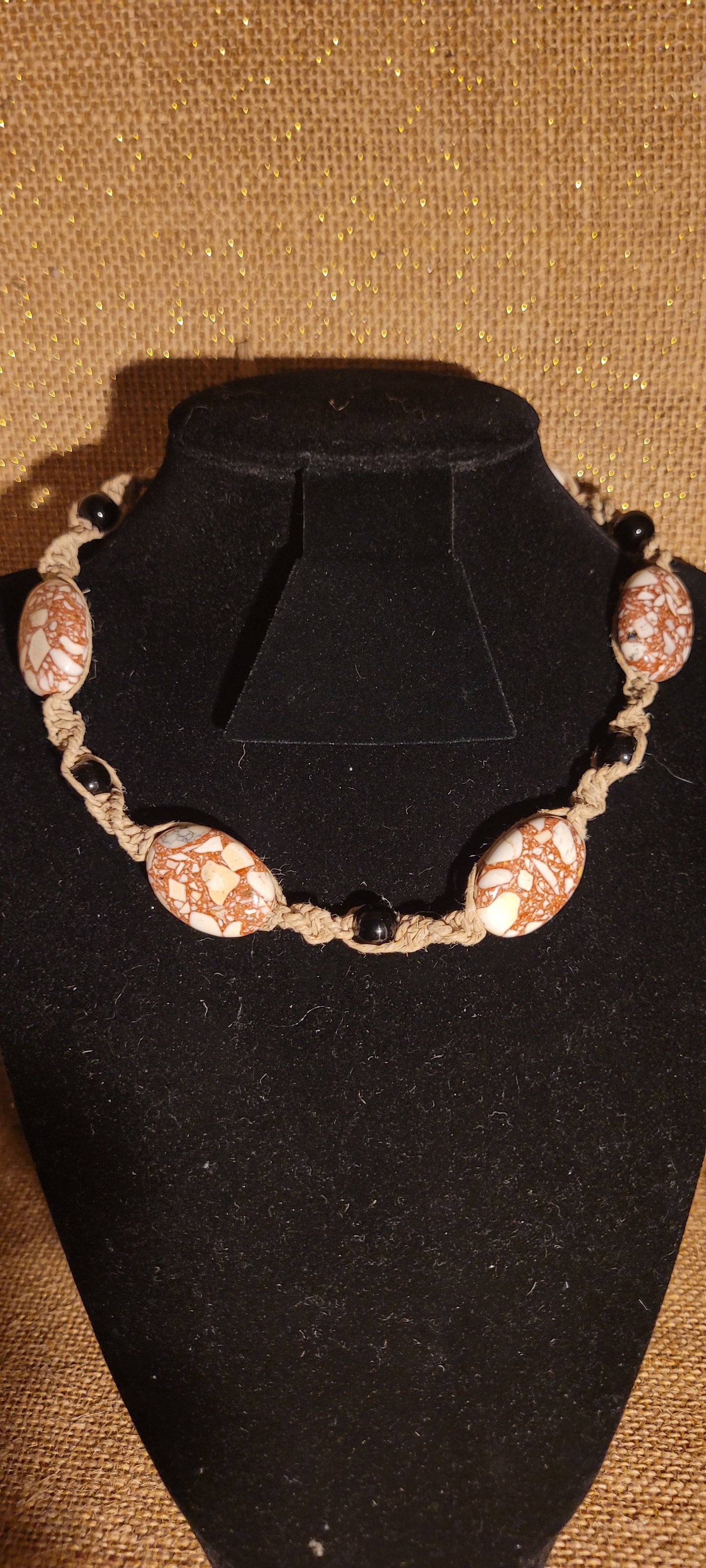 Handcrafted Hemp & Marble Statement Necklace