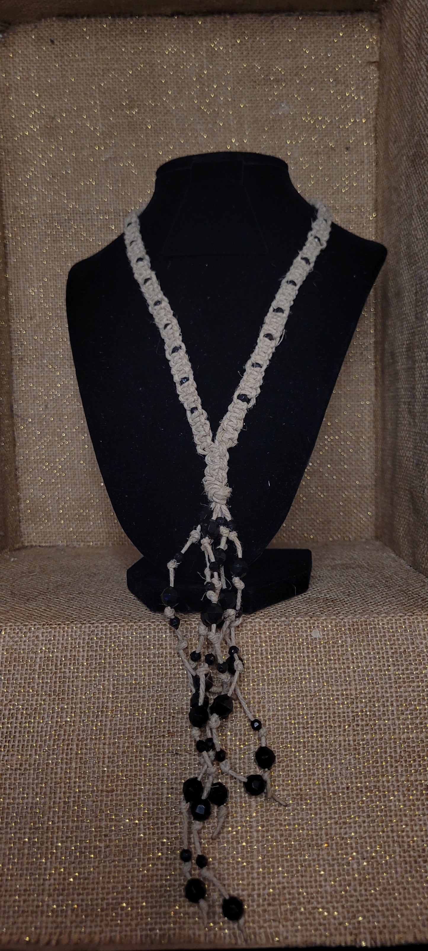 Artisanal Hemp & Onyx-Tone Beaded Necklace